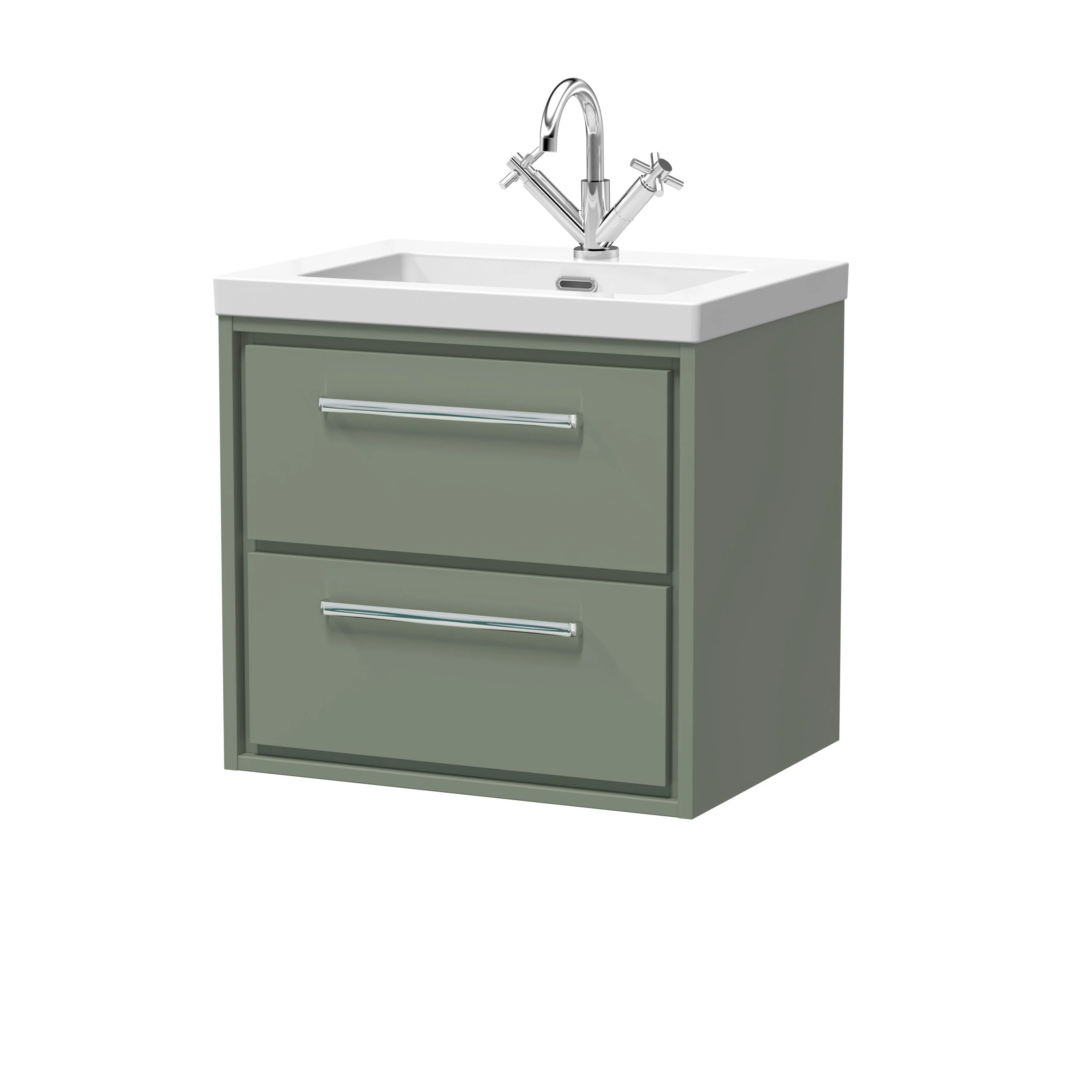 Hudson Reed Lille 600mm 2-Drawer Wall Hung Vanity Unit & Basin - Fern Green - Image 5