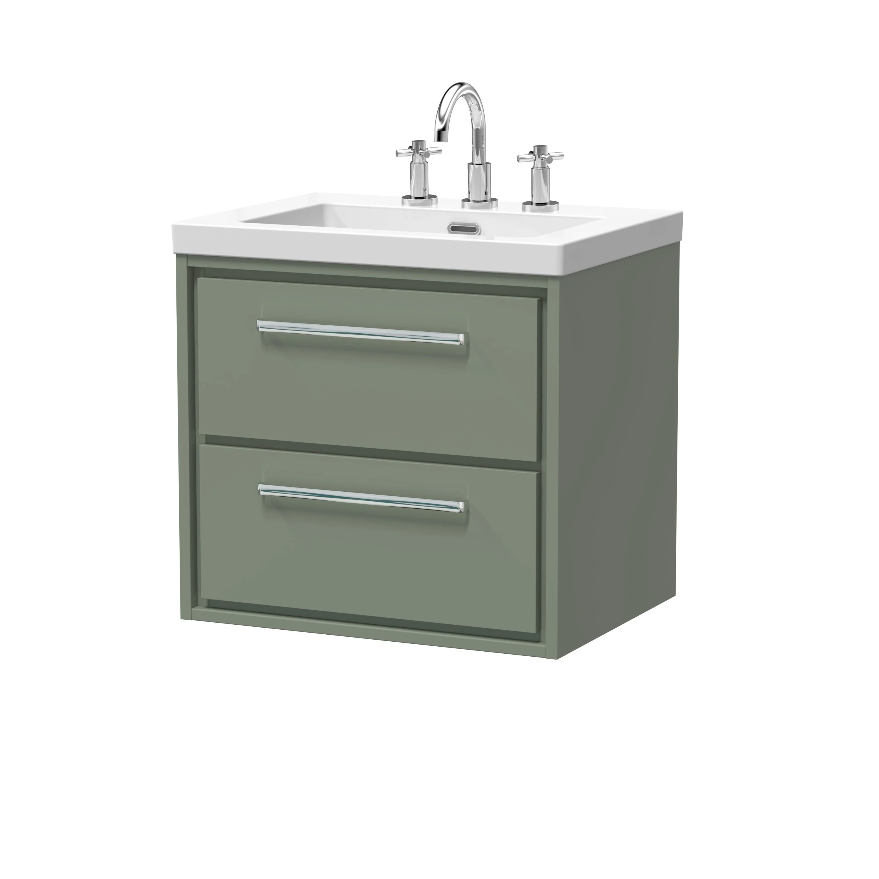 Hudson Reed Lille 600mm 2-Drawer Wall Hung Vanity Unit & Basin - Fern Green - Image 6
