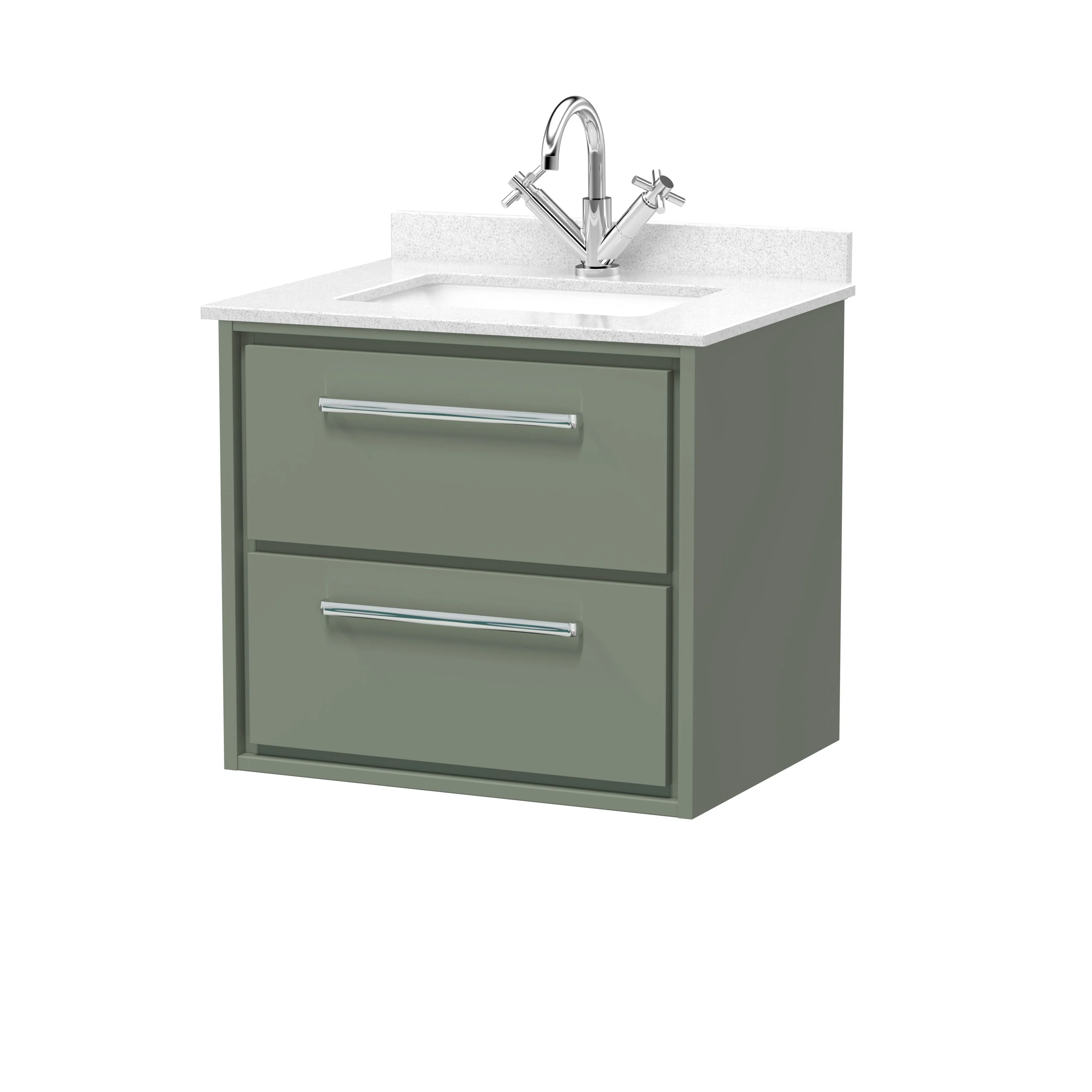 Hudson Reed Lille 600mm 2-Drawer Wall Hung Vanity Unit & Basin - Fern Green - Image 9
