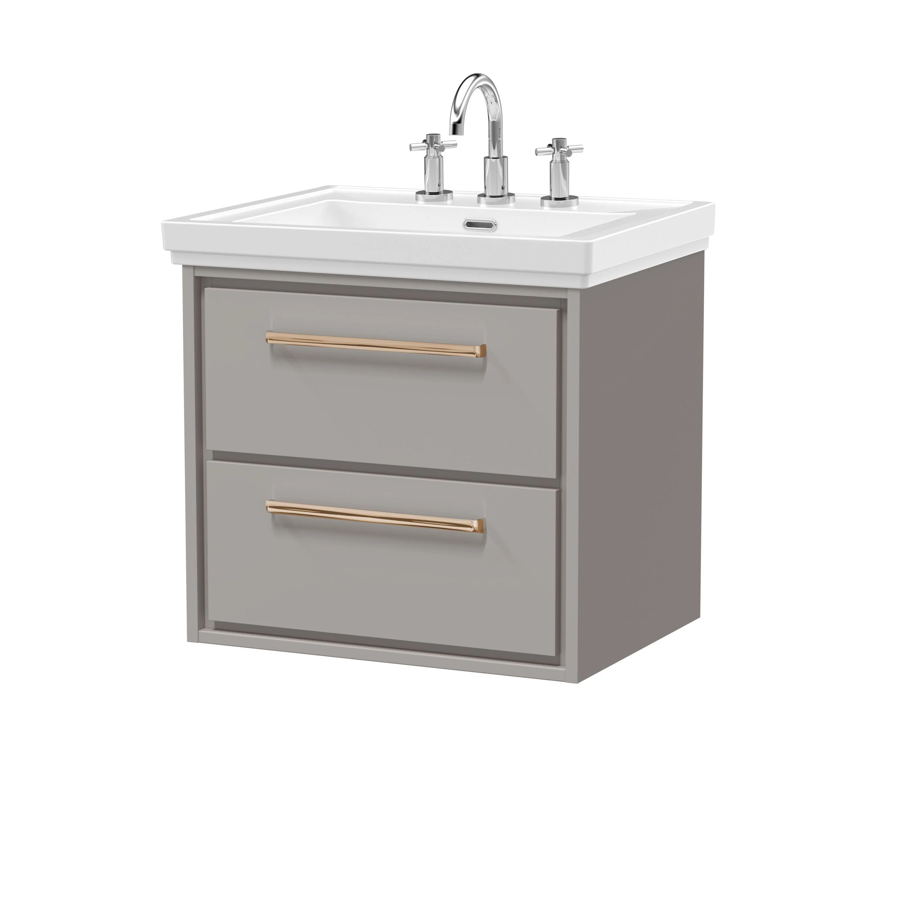 Hudson Reed Lille 600mm 2-Drawer Wall Hung Vanity Unit & Basin - Pebble Grey - Image 21