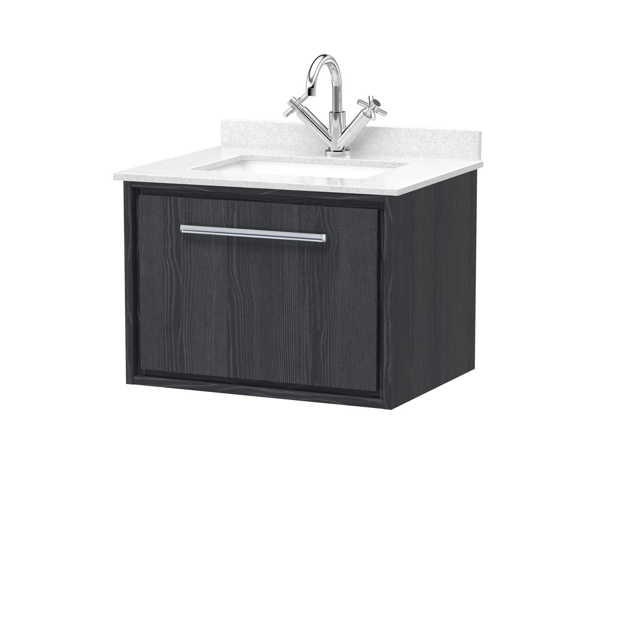 Hudson Reed Lille 600mm Wall Hung 1 Drawer Vanity Unit & Basin - Graphite Grey Woodgrain - Image 10
