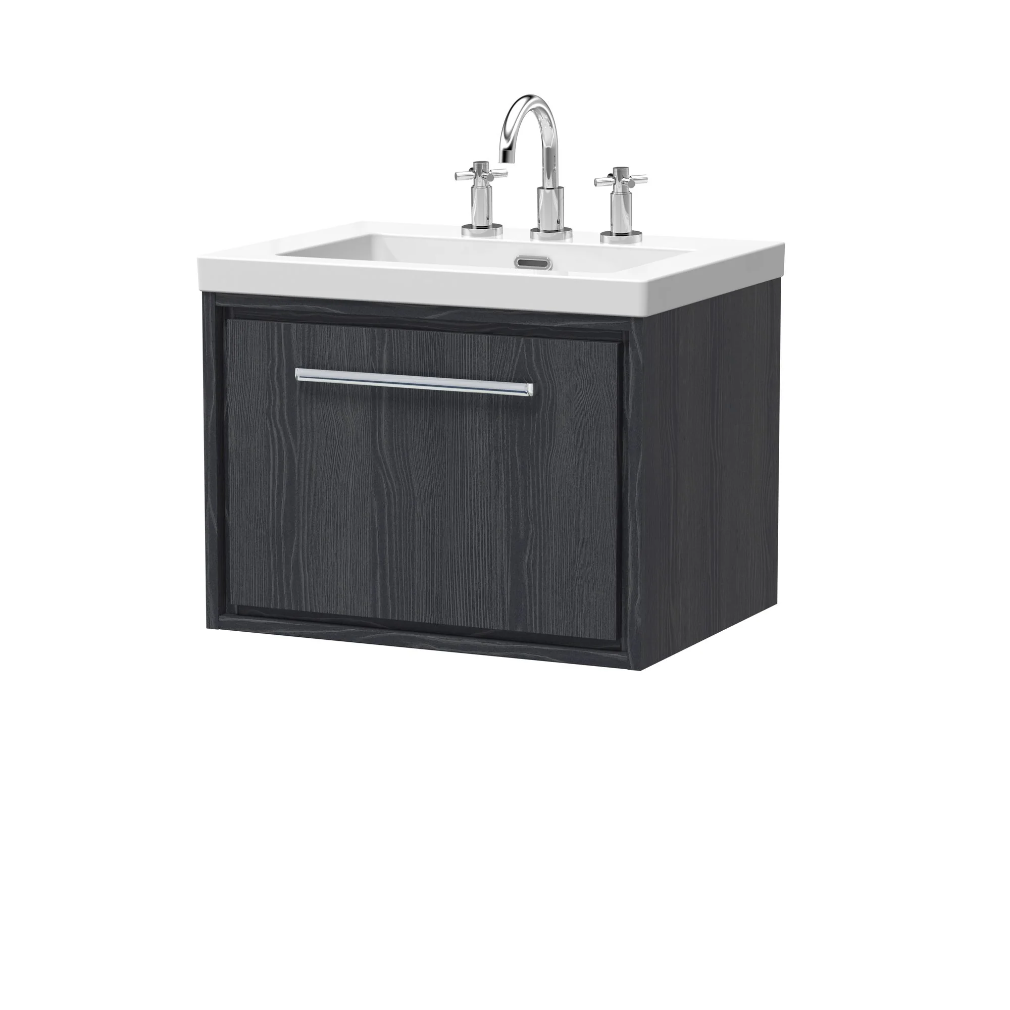 Hudson Reed Lille 600mm Wall Hung 1 Drawer Vanity Unit & Basin - Graphite Grey Woodgrain - Image 7