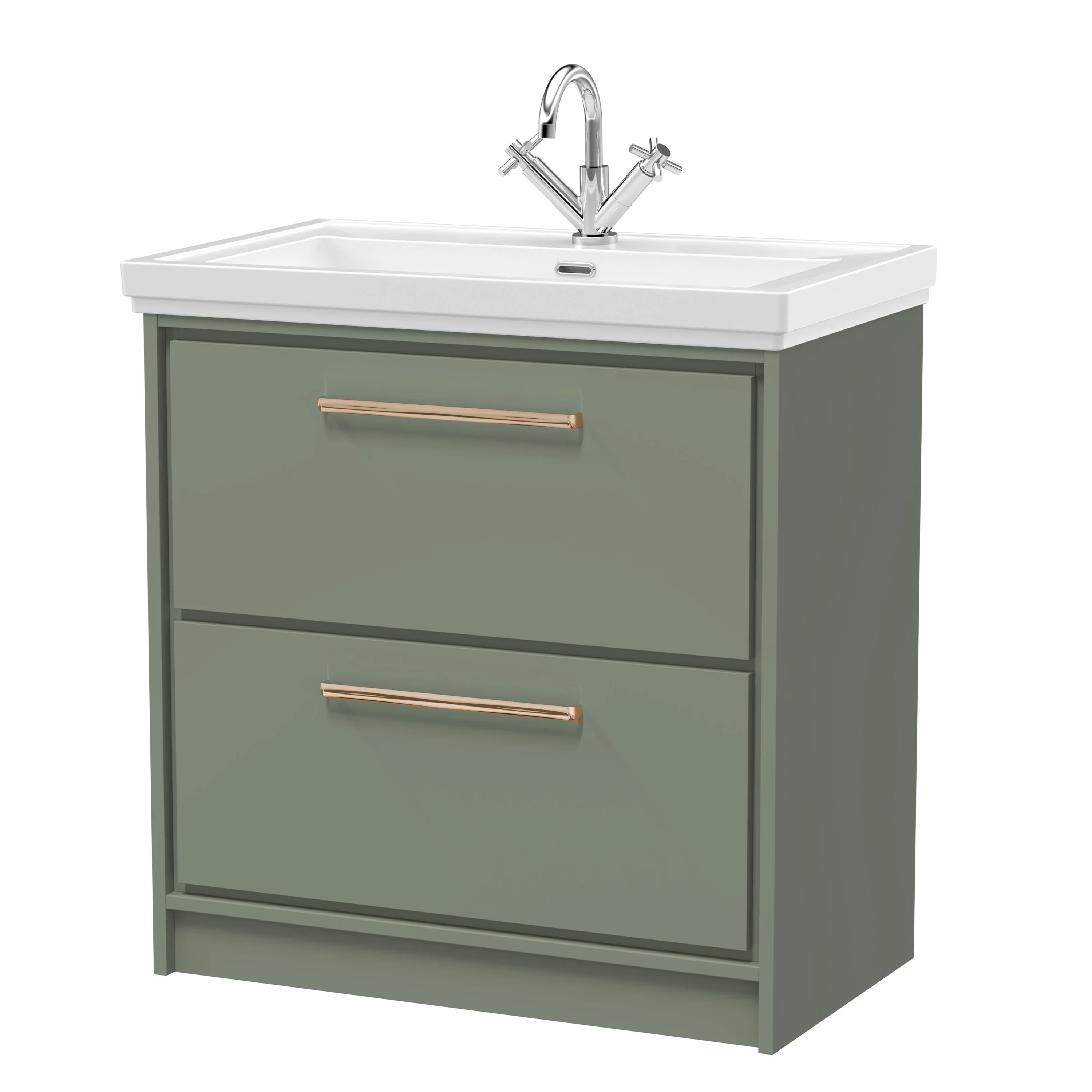 Hudson Reed Lille 800mm 2-Drawer Floor Standing Vanity Unit & Basin - Fern Green - Image 14