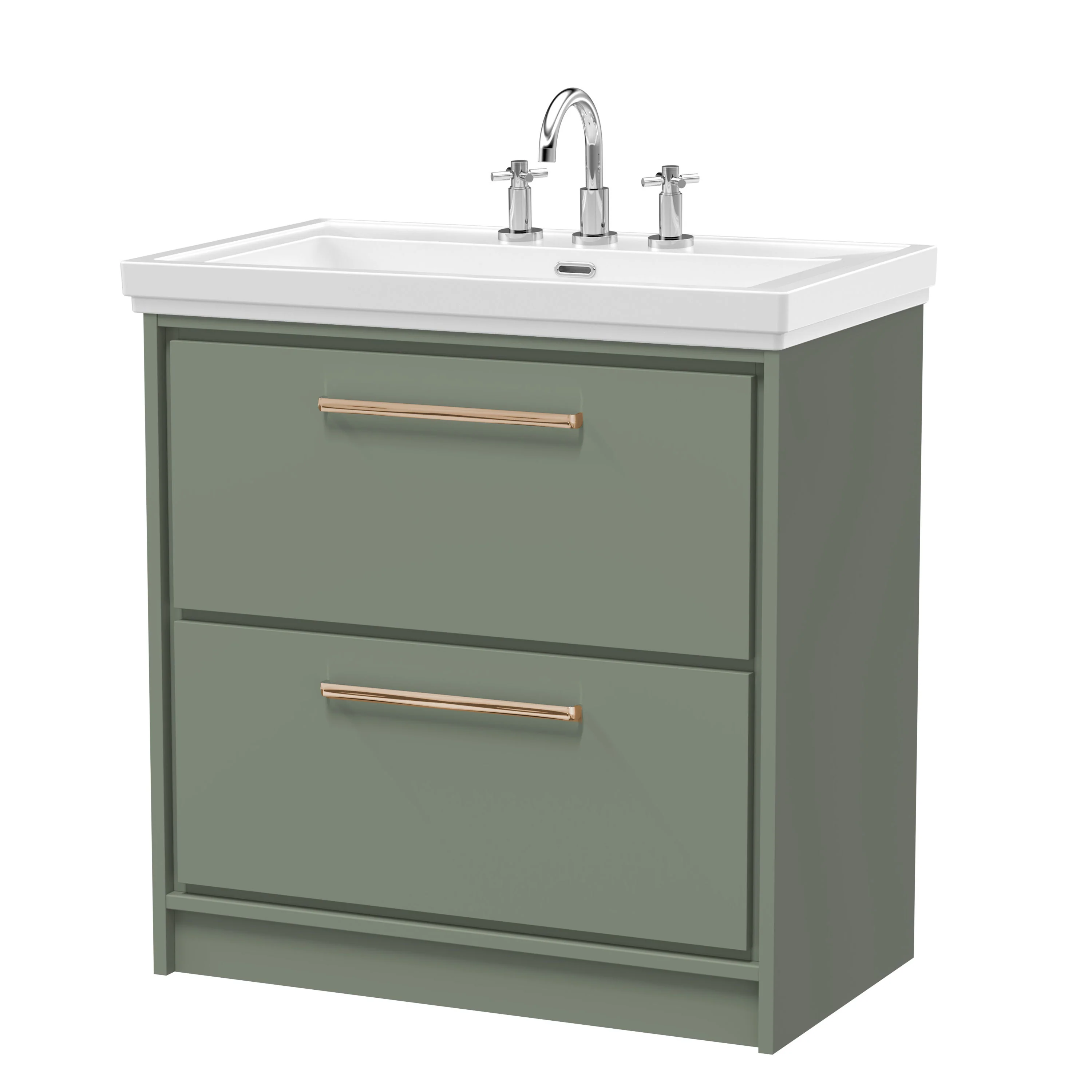 Hudson Reed Lille 800mm 2-Drawer Floor Standing Vanity Unit & Basin - Fern Green - Image 15