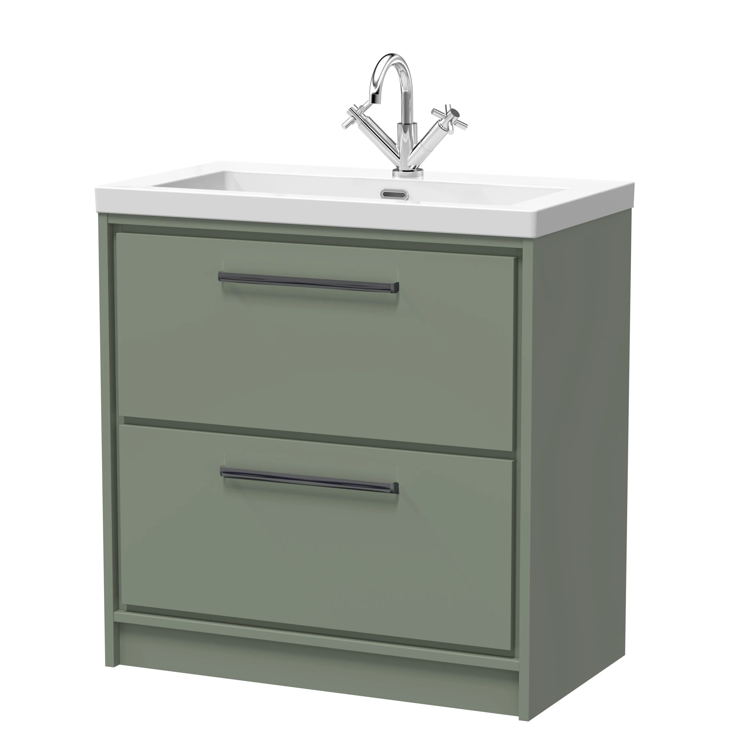 Hudson Reed Lille 800mm 2-Drawer Floor Standing Vanity Unit & Basin - Fern Green - Image 18