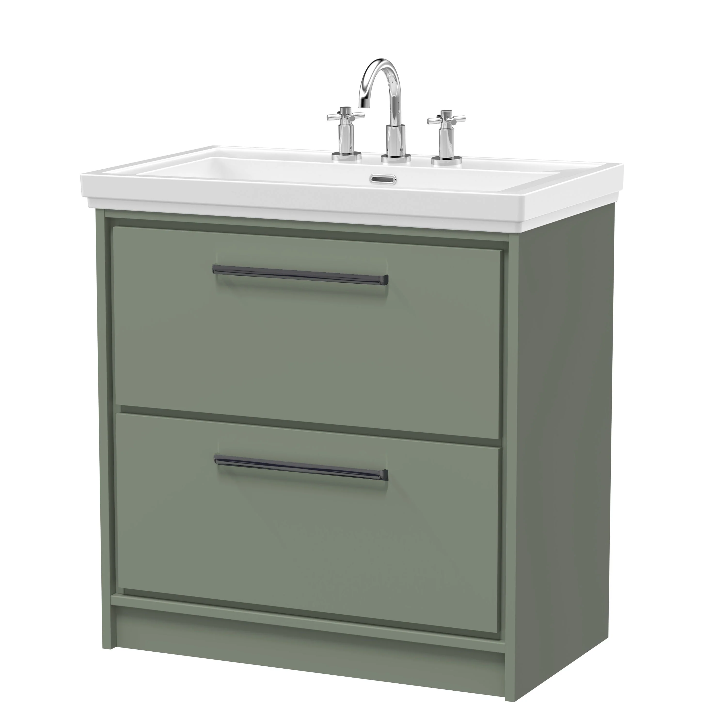 Hudson Reed Lille 800mm 2-Drawer Floor Standing Vanity Unit & Basin - Fern Green - Image 28