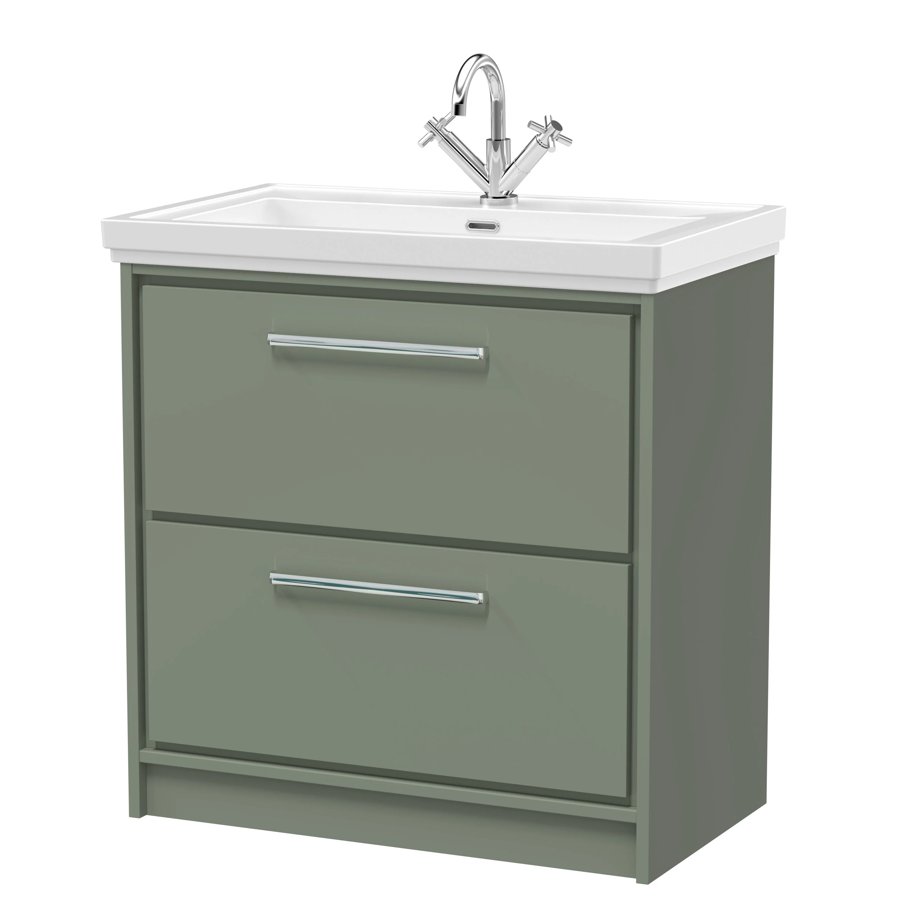 Hudson Reed Lille 800mm 2-Drawer Floor Standing Vanity Unit & Basin - Fern Green - Image 3