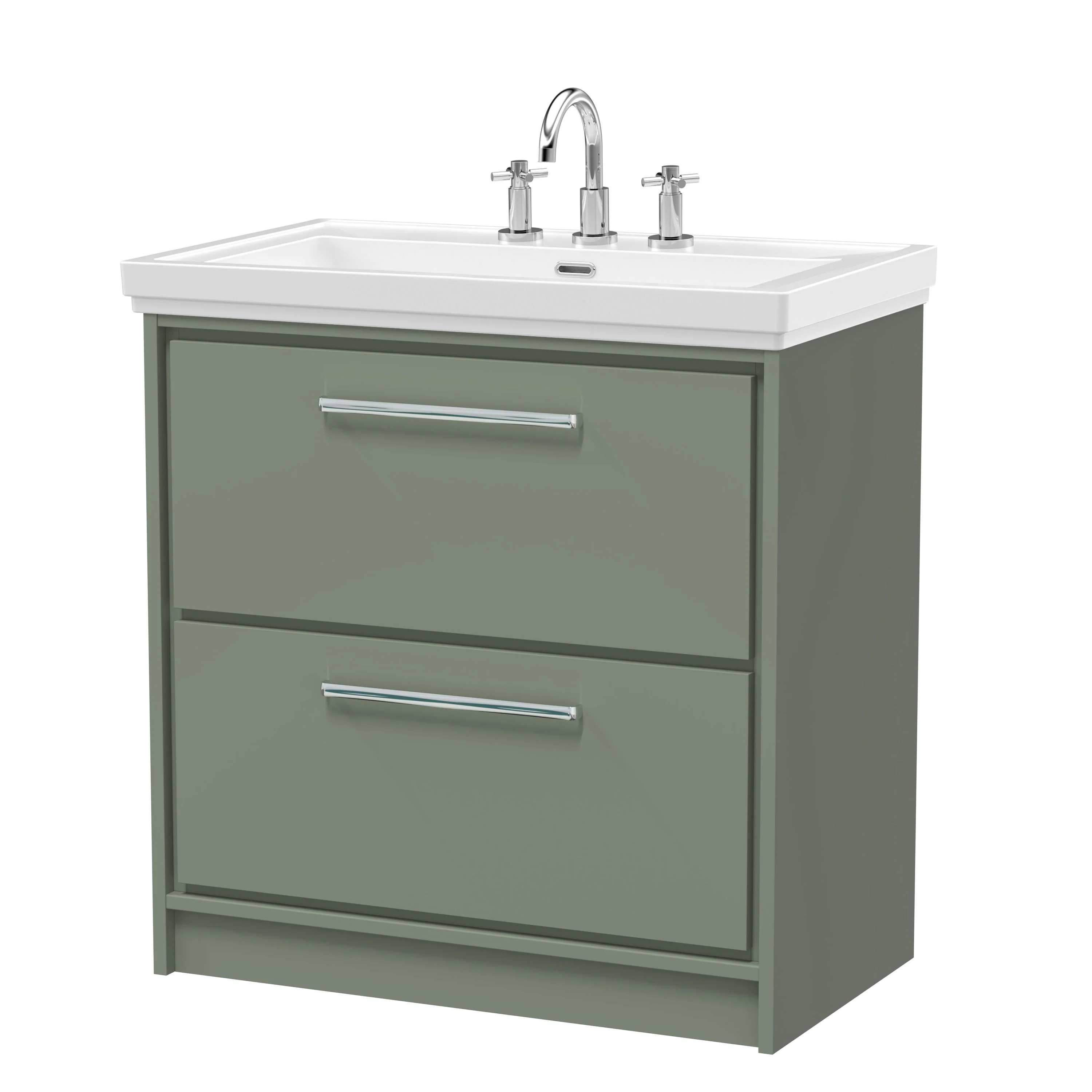 Hudson Reed Lille 800mm 2-Drawer Floor Standing Vanity Unit & Basin - Fern Green - Image 4