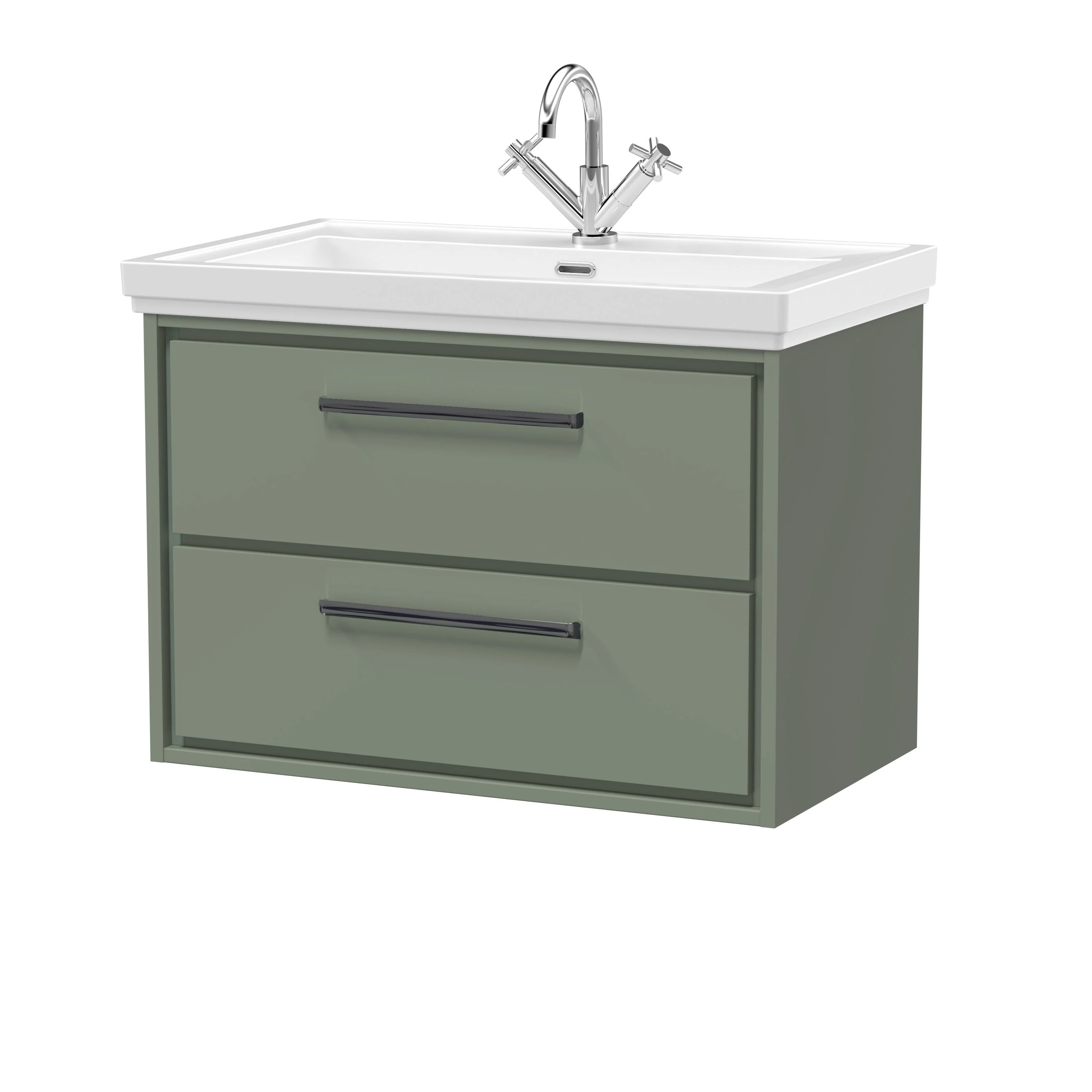Hudson Reed Lille 800mm 2-Drawer Wall Hung Vanity Unit & Basin - Fern Green - Image 11