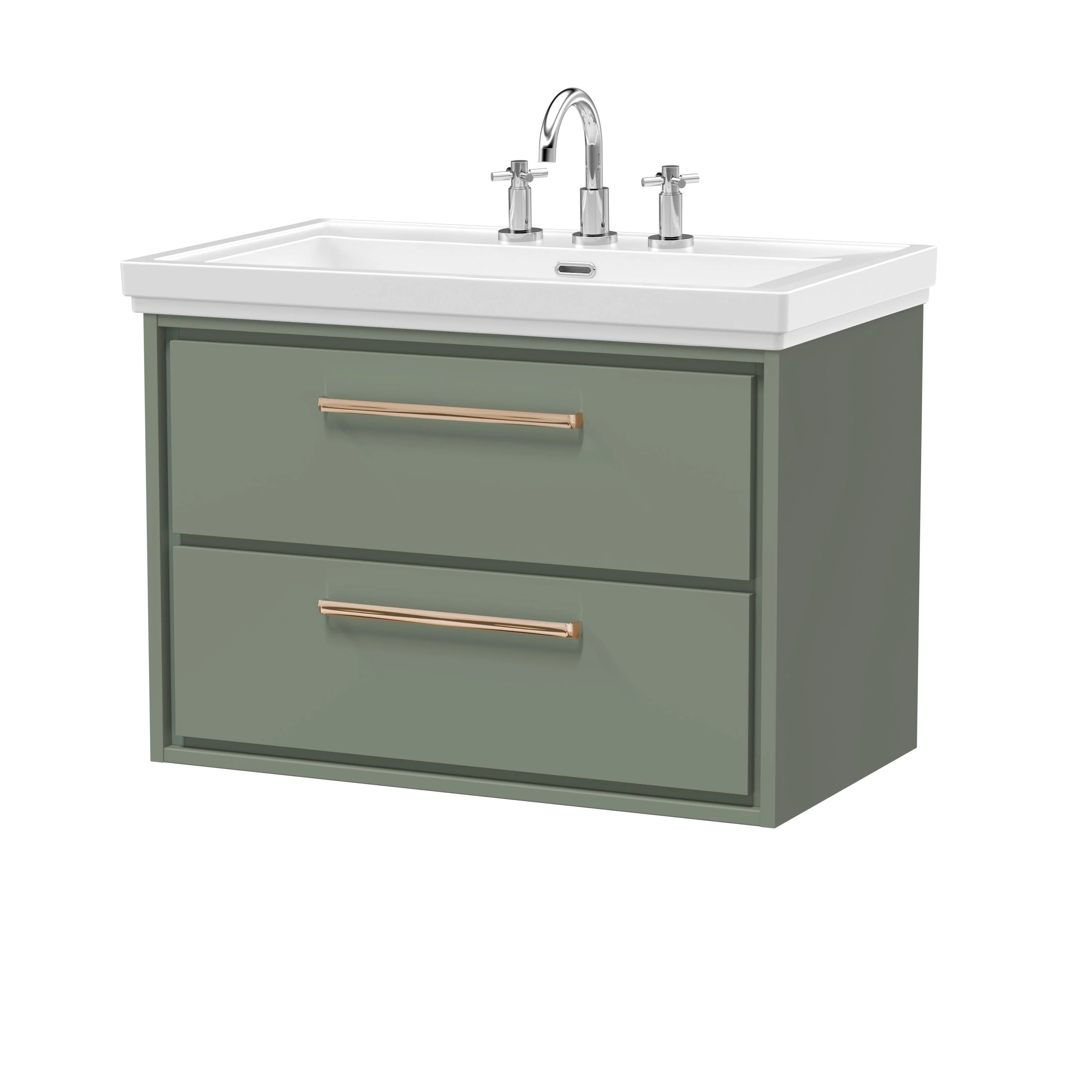 Hudson Reed Lille 800mm 2-Drawer Wall Hung Vanity Unit & Basin - Fern Green - Image 12