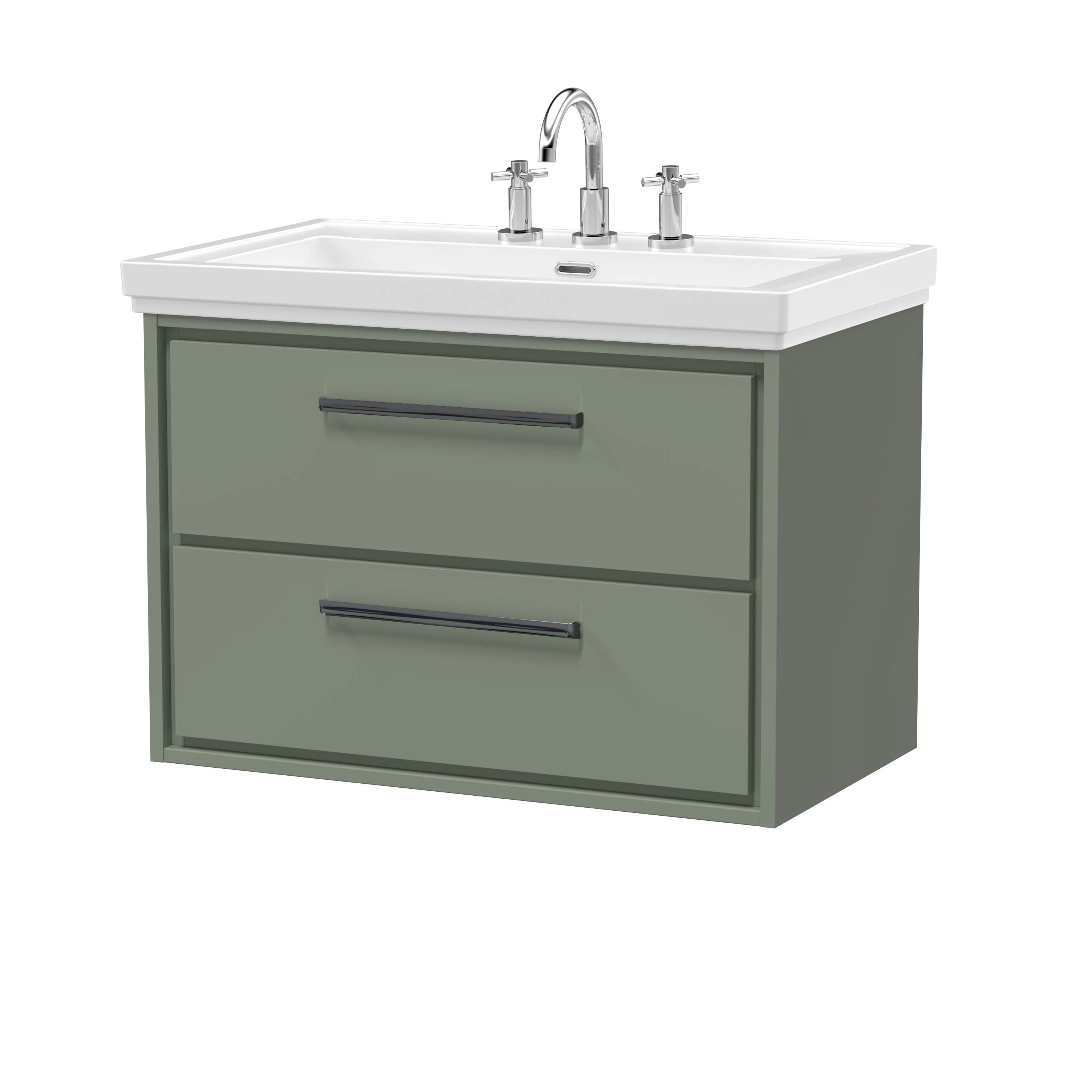 Hudson Reed Lille 800mm 2-Drawer Wall Hung Vanity Unit & Basin - Fern Green - Image 13