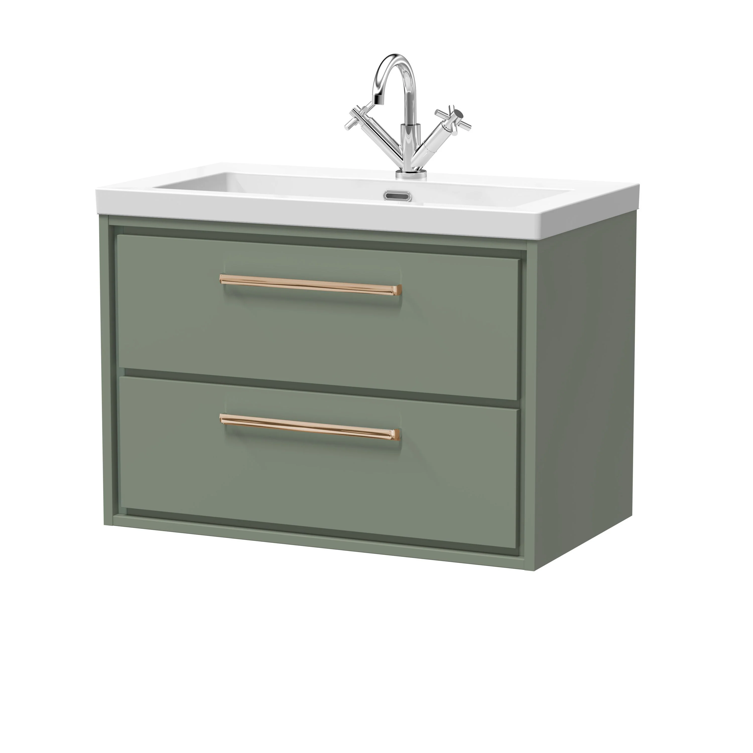 Hudson Reed Lille 800mm 2-Drawer Wall Hung Vanity Unit & Basin - Fern Green - Image 22