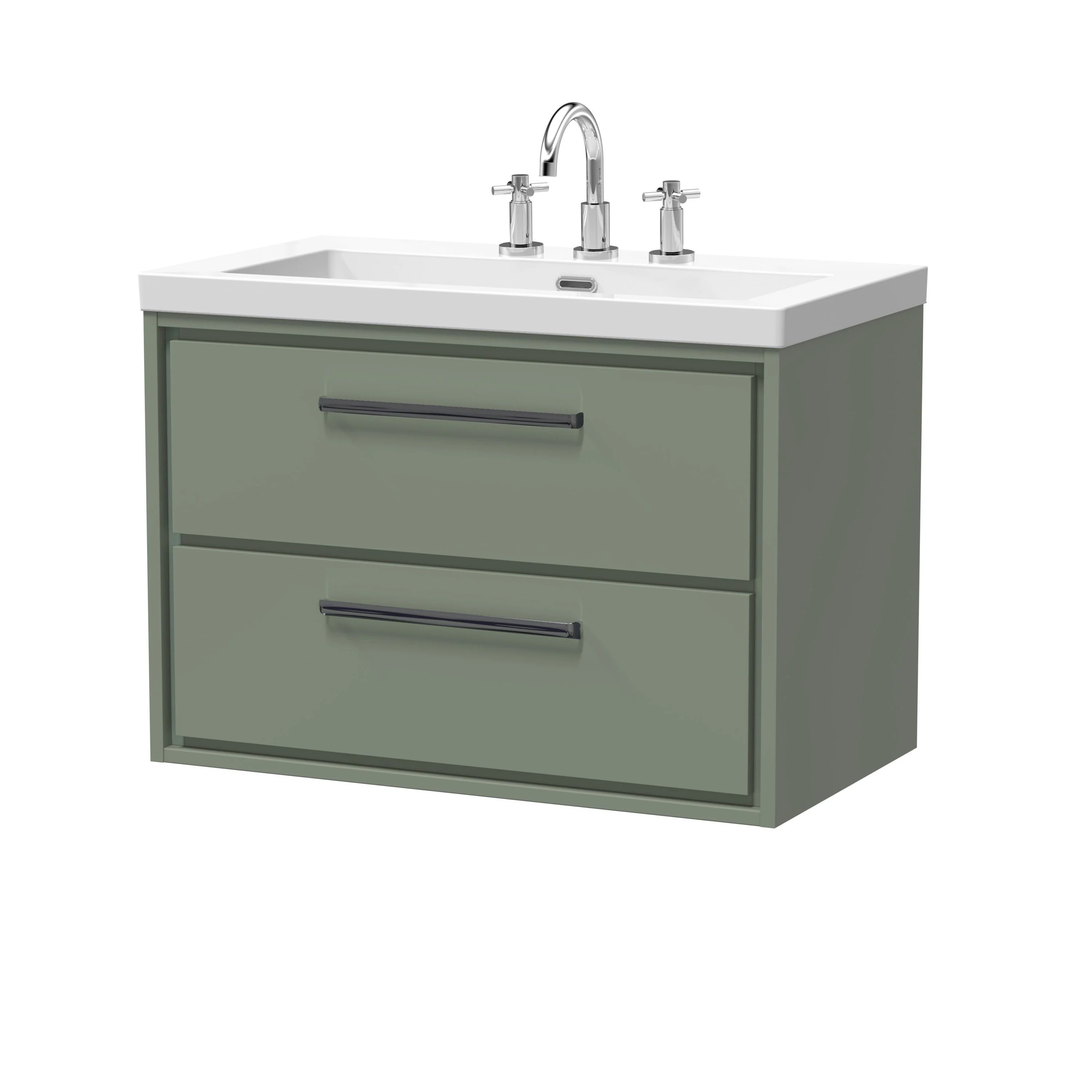 Hudson Reed Lille 800mm 2-Drawer Wall Hung Vanity Unit & Basin - Fern Green - Image 25