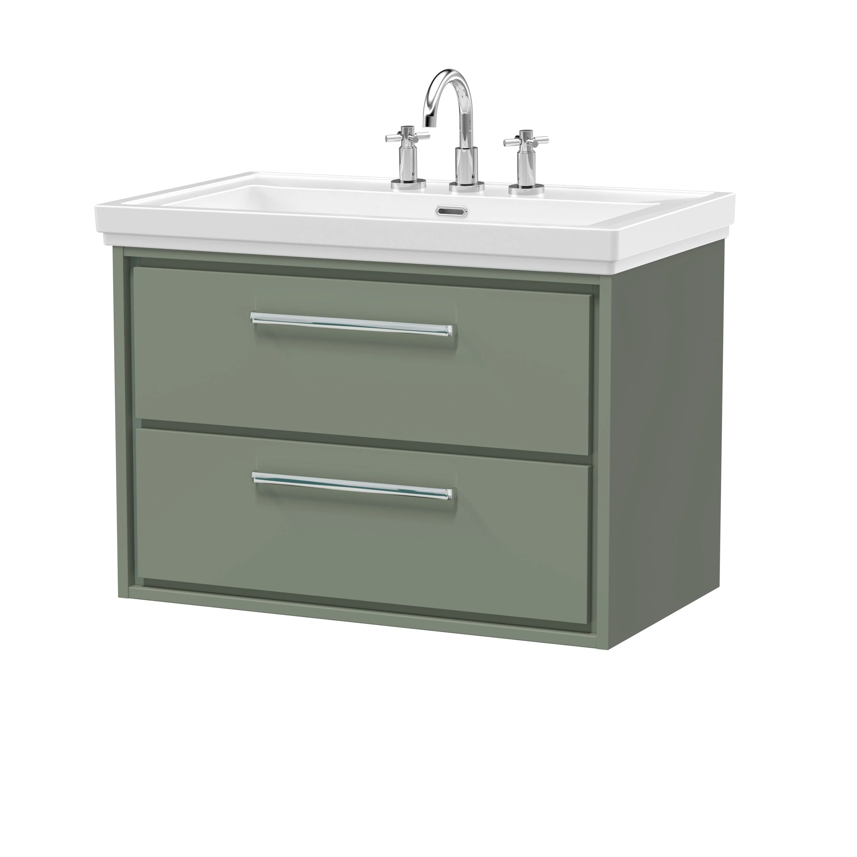 Hudson Reed Lille 800mm 2-Drawer Wall Hung Vanity Unit & Basin - Fern Green - Image 3