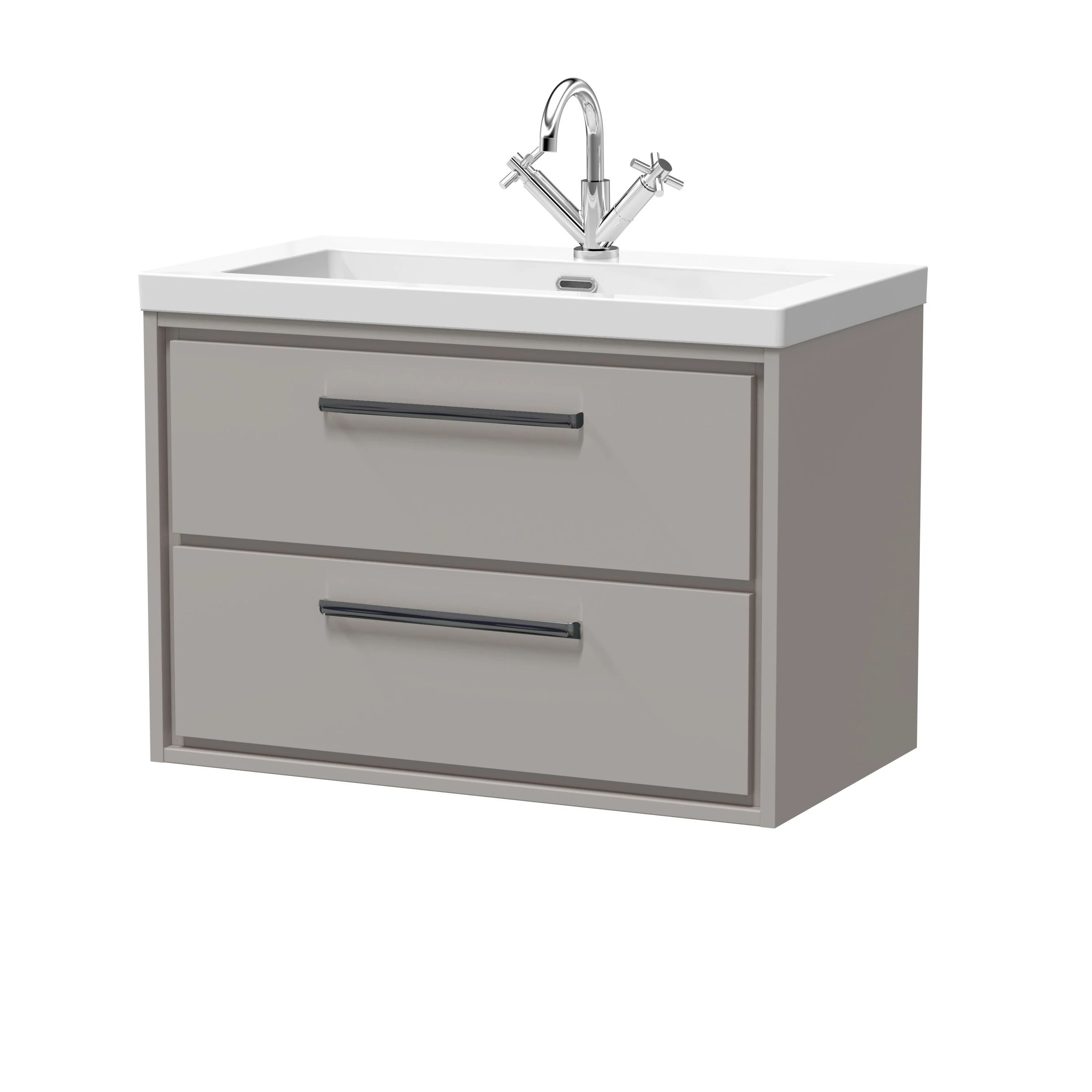 Hudson Reed Lille 800mm 2-Drawer Wall Hung Vanity Unit & Basin - Pebble Grey - Image 14