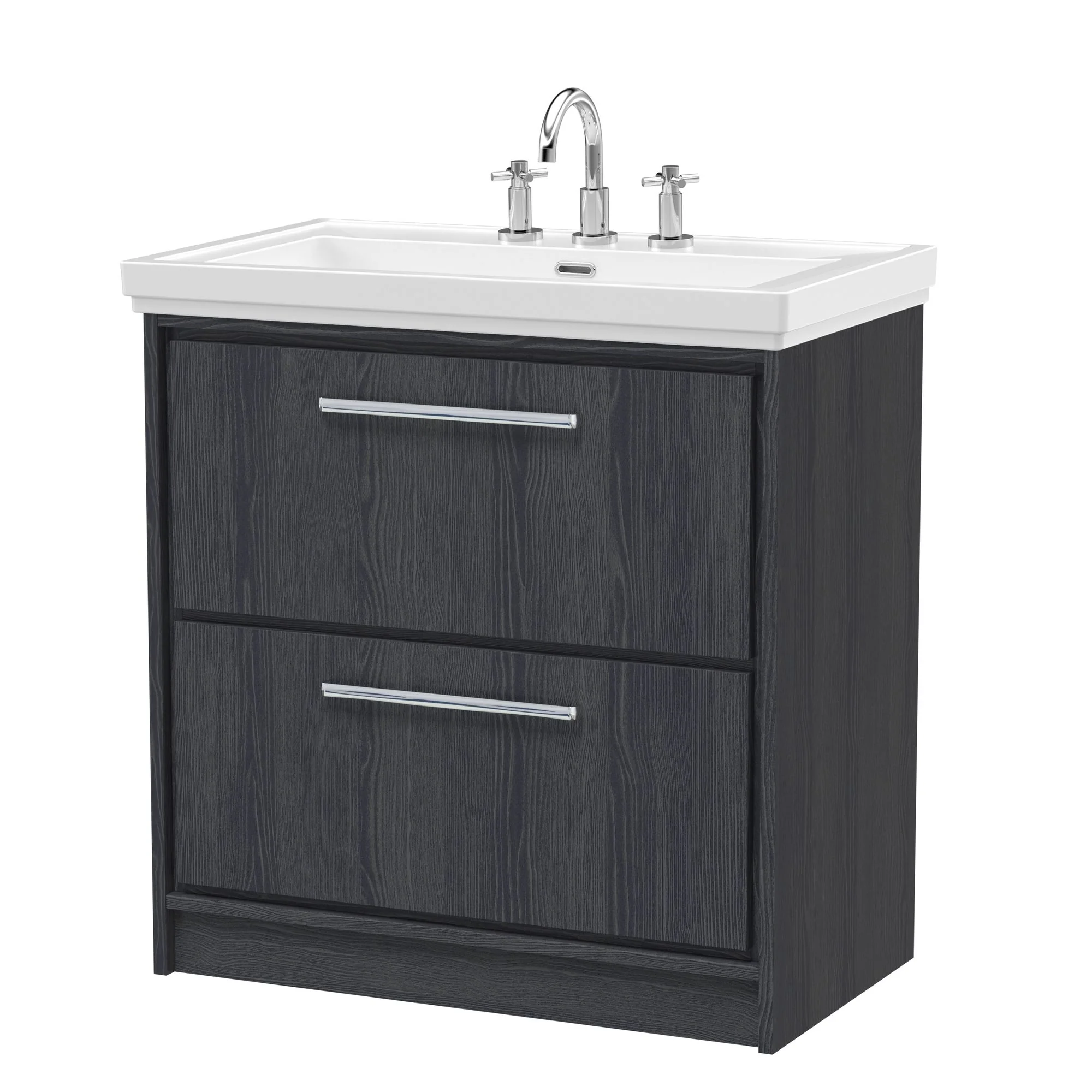 Hudson Reed Lille 800mm Floor Standing 2-Drawer Vanity Unit & Basin - Graphite Grey Woodgrain - Image 3
