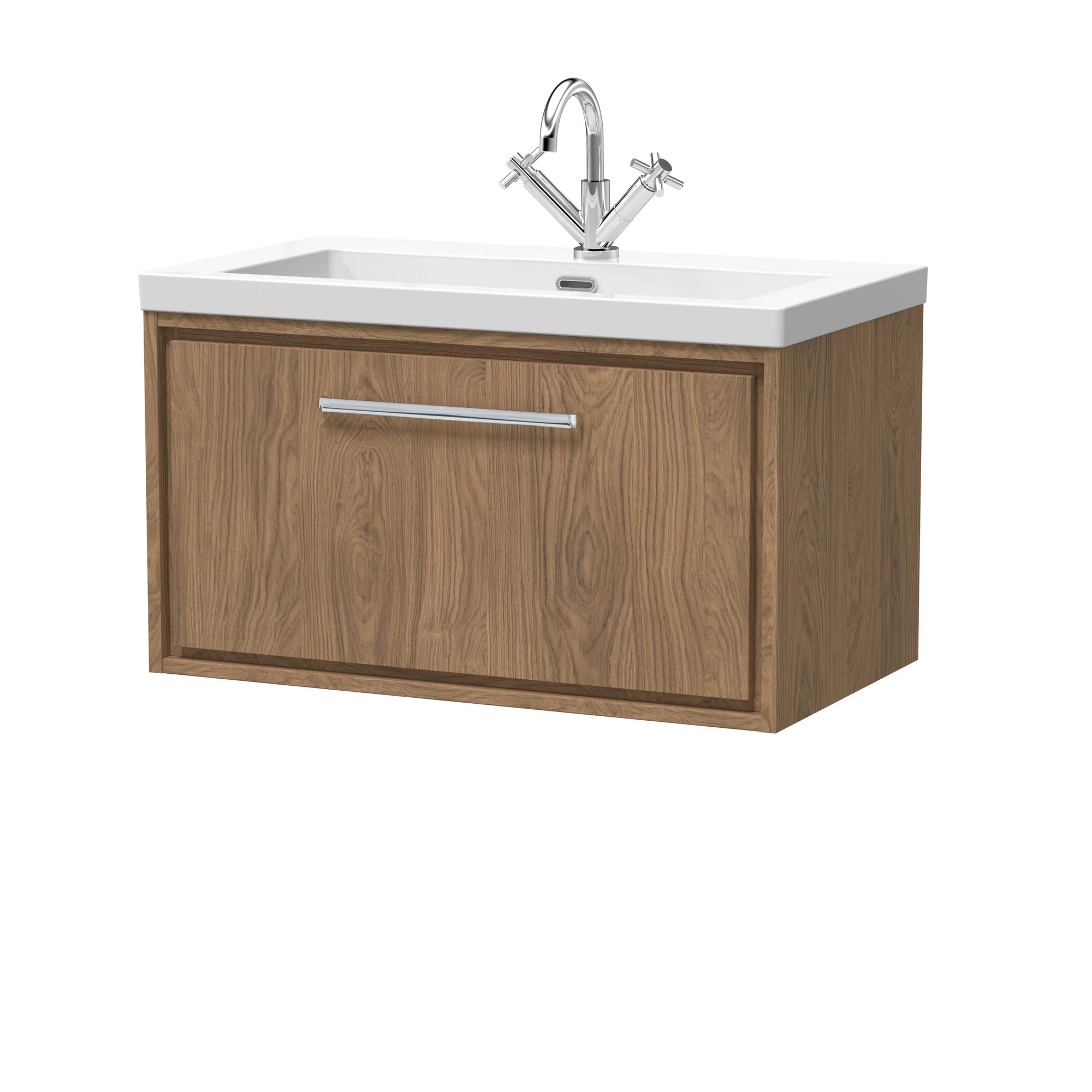 Hudson Reed Lille 800mm Wall Hung 1 Drawer Vanity Unit & Basin - Antique Oak - Image 5