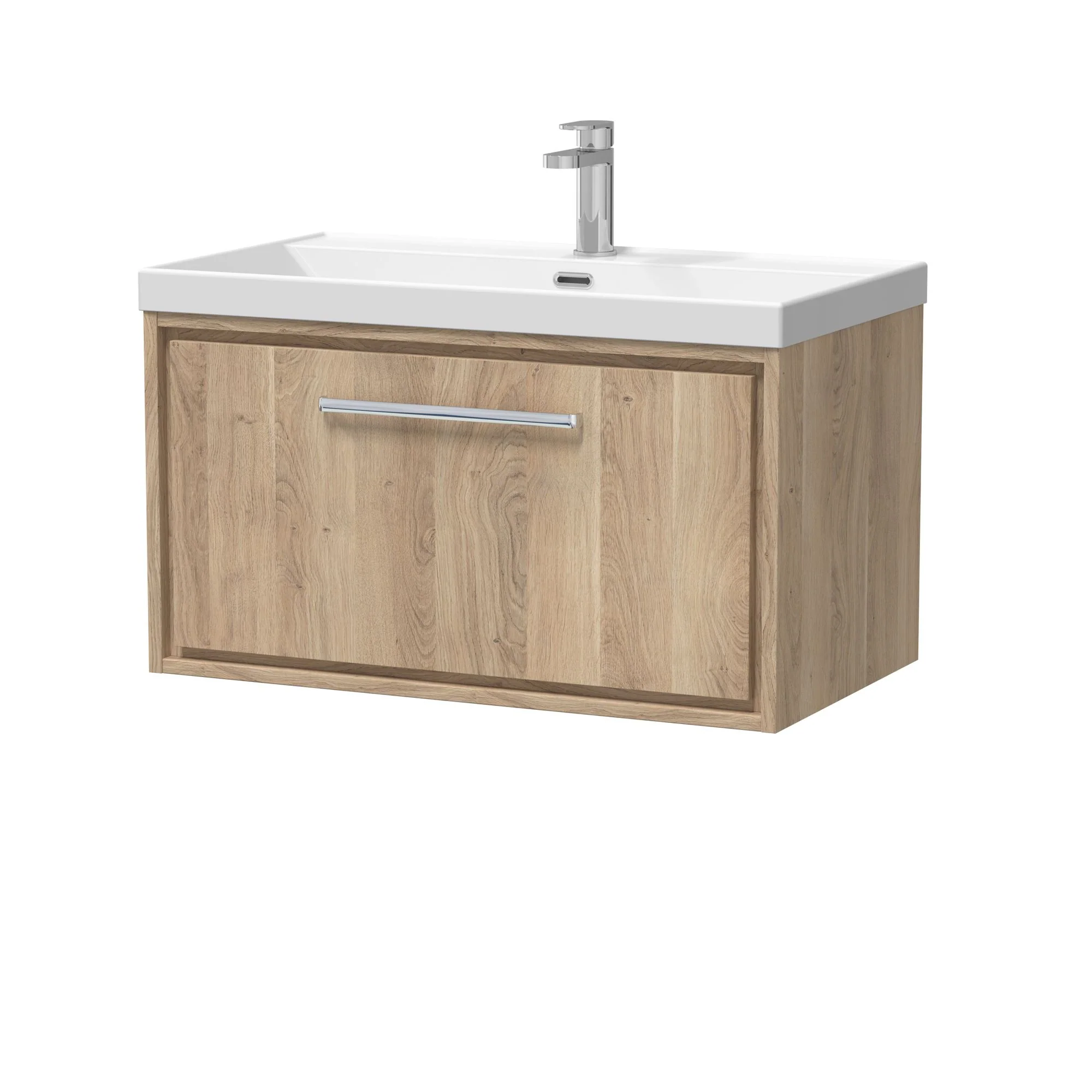 Hudson Reed Lille 800mm Wall Hung 1 Drawer Vanity Unit & Basin - Bleached Oak - Image 8