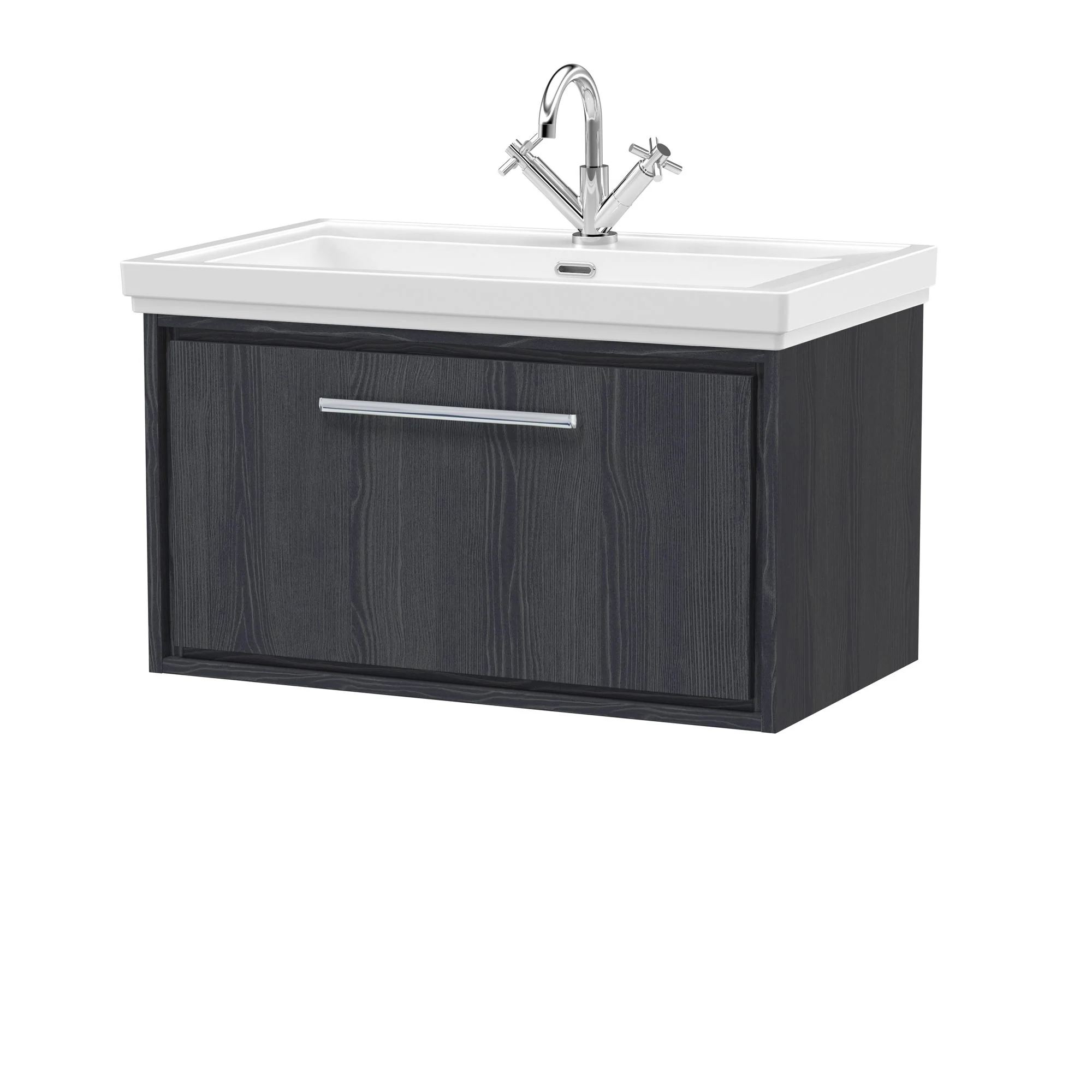 Hudson Reed Lille 800mm Wall Hung 1 Drawer Vanity Unit & Basin - Graphite Grey Woodgrain - Image 2