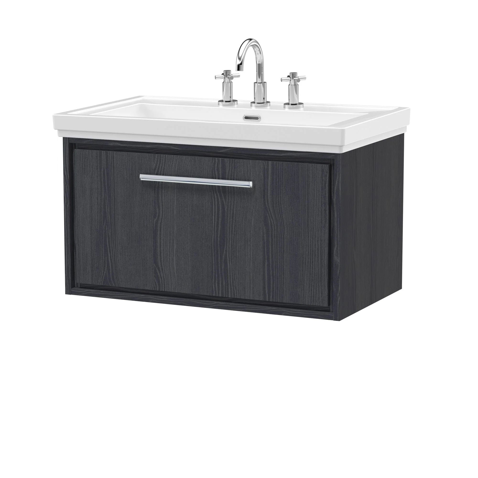 Hudson Reed Lille 800mm Wall Hung 1 Drawer Vanity Unit & Basin - Graphite Grey Woodgrain - Image 3