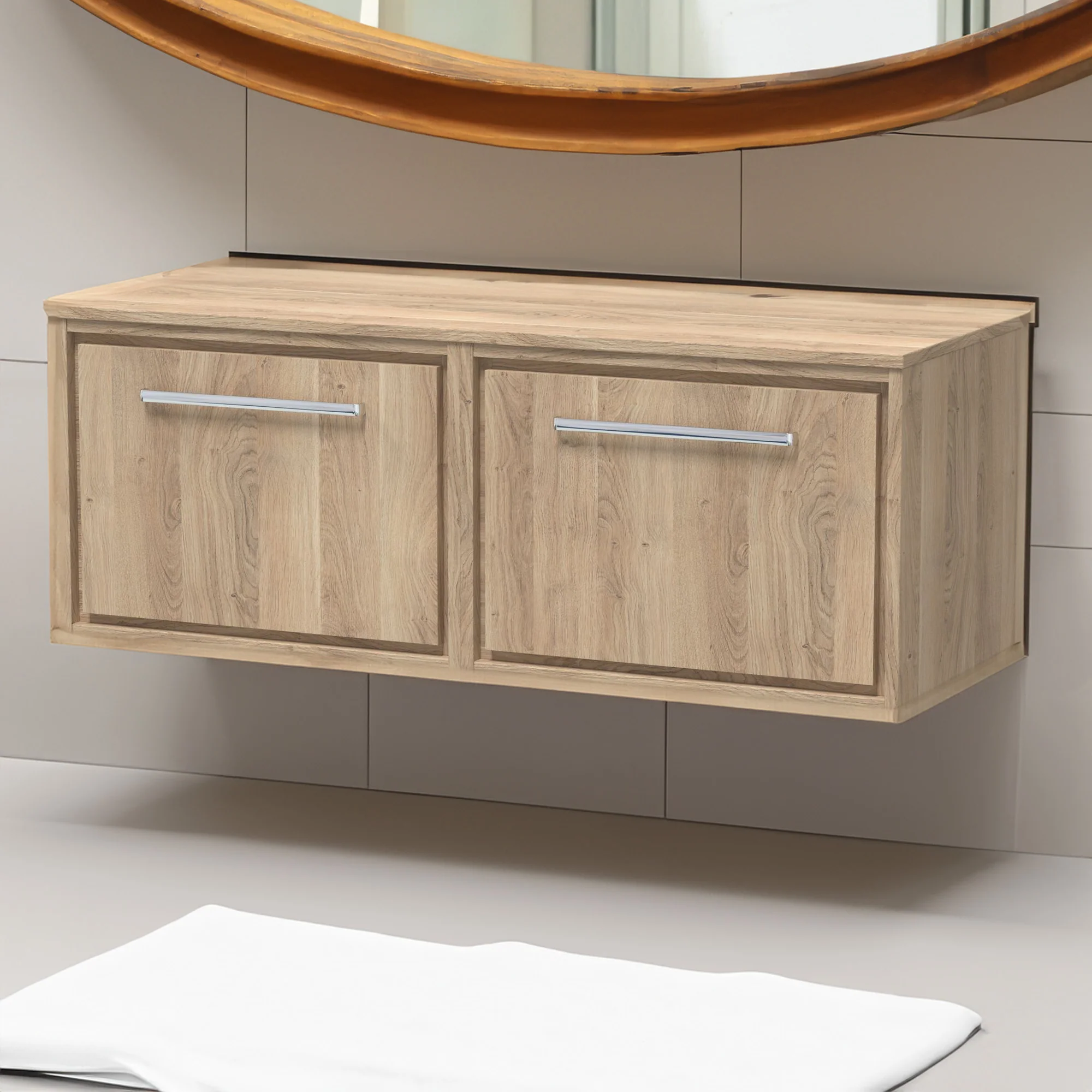 Hudson Reed Lille 1200mm Wall Hung 2-Drawer Vanity Unit - Bleached Oak