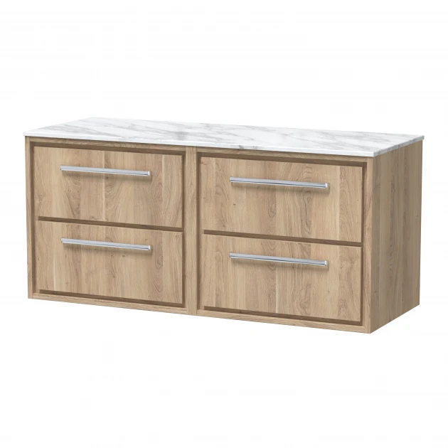 Hudson Reed Lille 1200mm Wall Hung 4-Drawer Vanity Unit - Bleached Oak