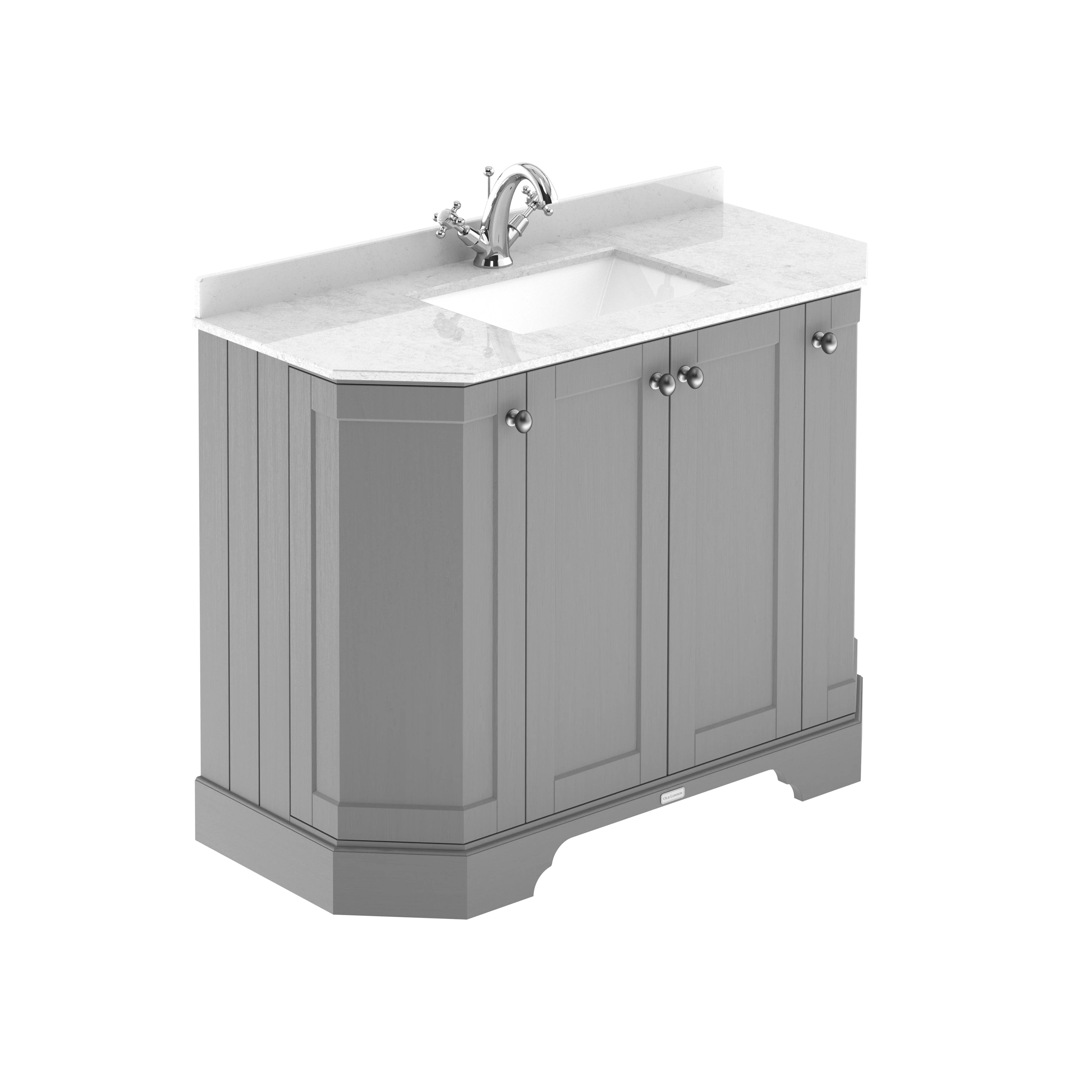 Hudson Reed Old London 1000mm 4-Door Angled Unit & White Marble Top 1TH - Storm Grey - Image 2