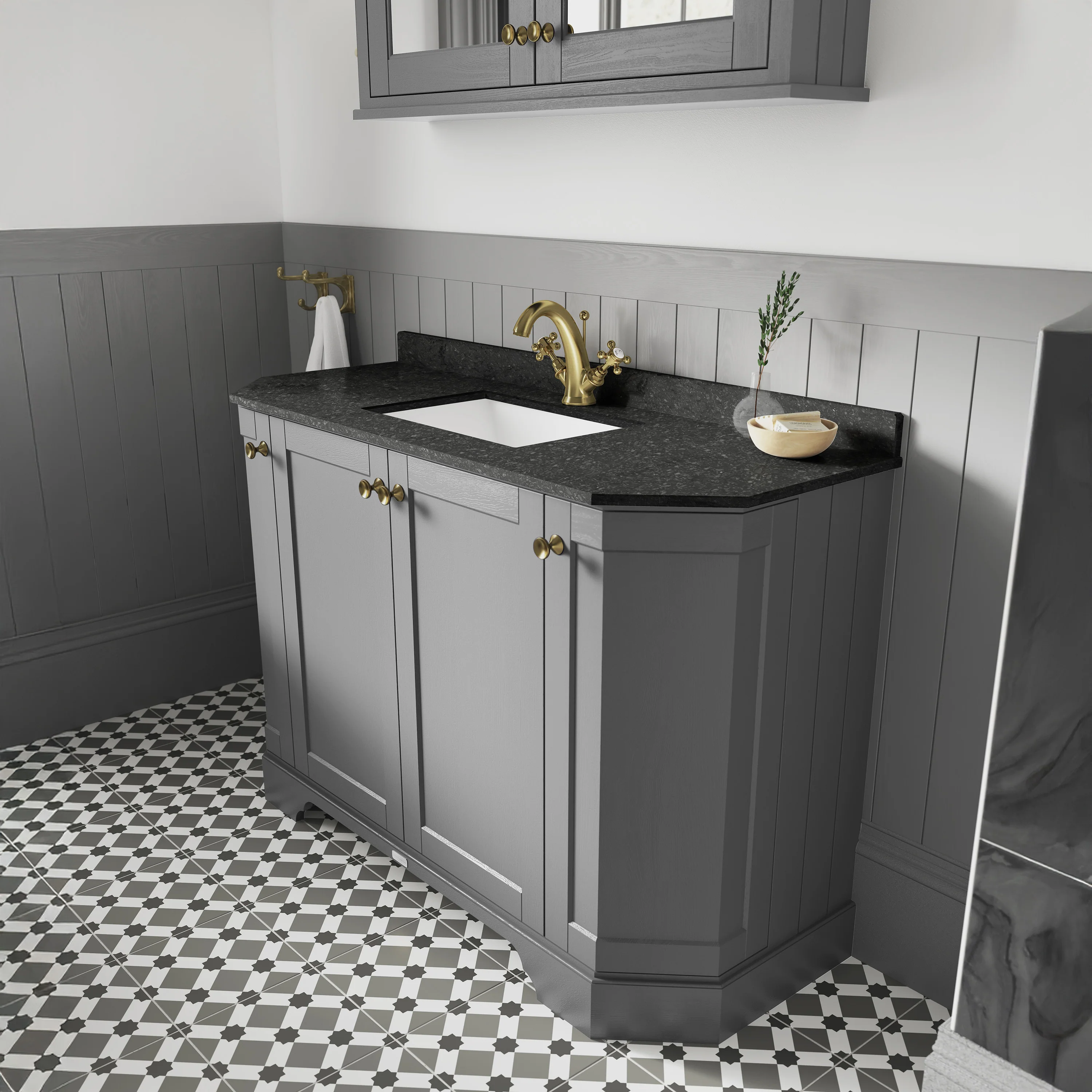 Hudson Reed Old London 1000mm 4-Door Angled Unit & Black Marble Top 1TH - Storm Grey