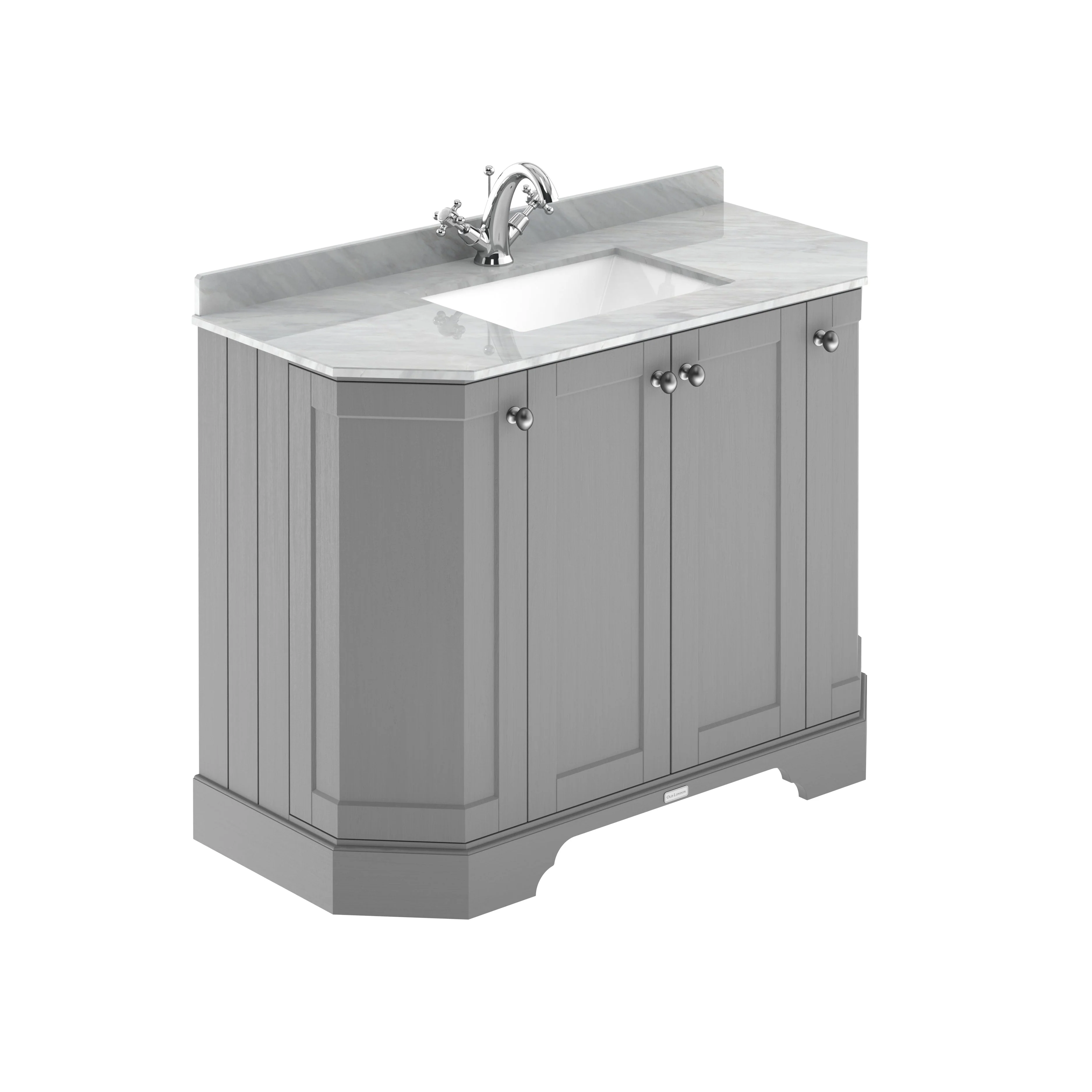 Hudson Reed Old London 1000mm 4-Door Angled Unit & Grey Marble Top 1TH - Storm Grey - Image 2