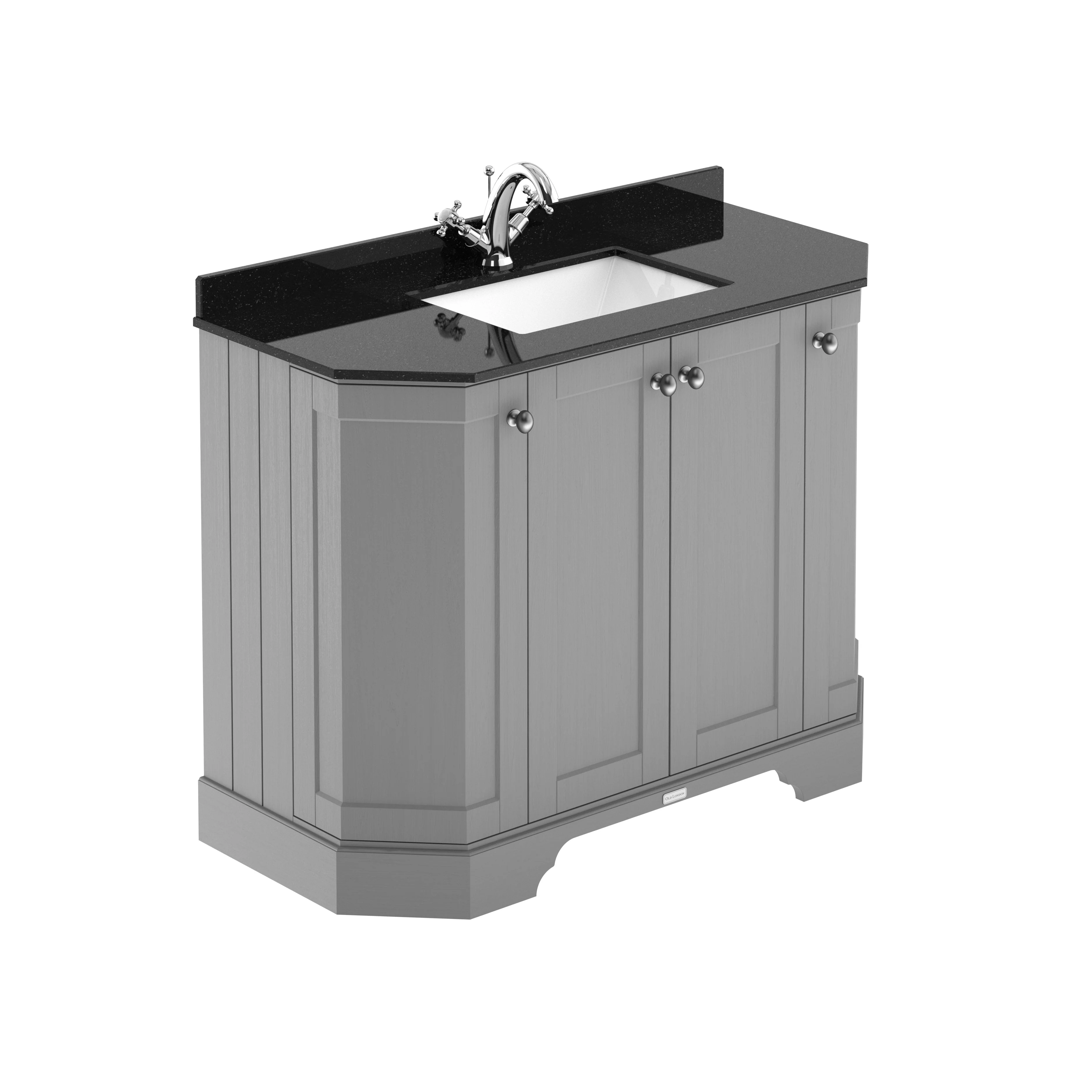 Hudson Reed Old London 1000mm 4-Door Angled Unit & Black Marble Top 1TH - Storm Grey - Image 2