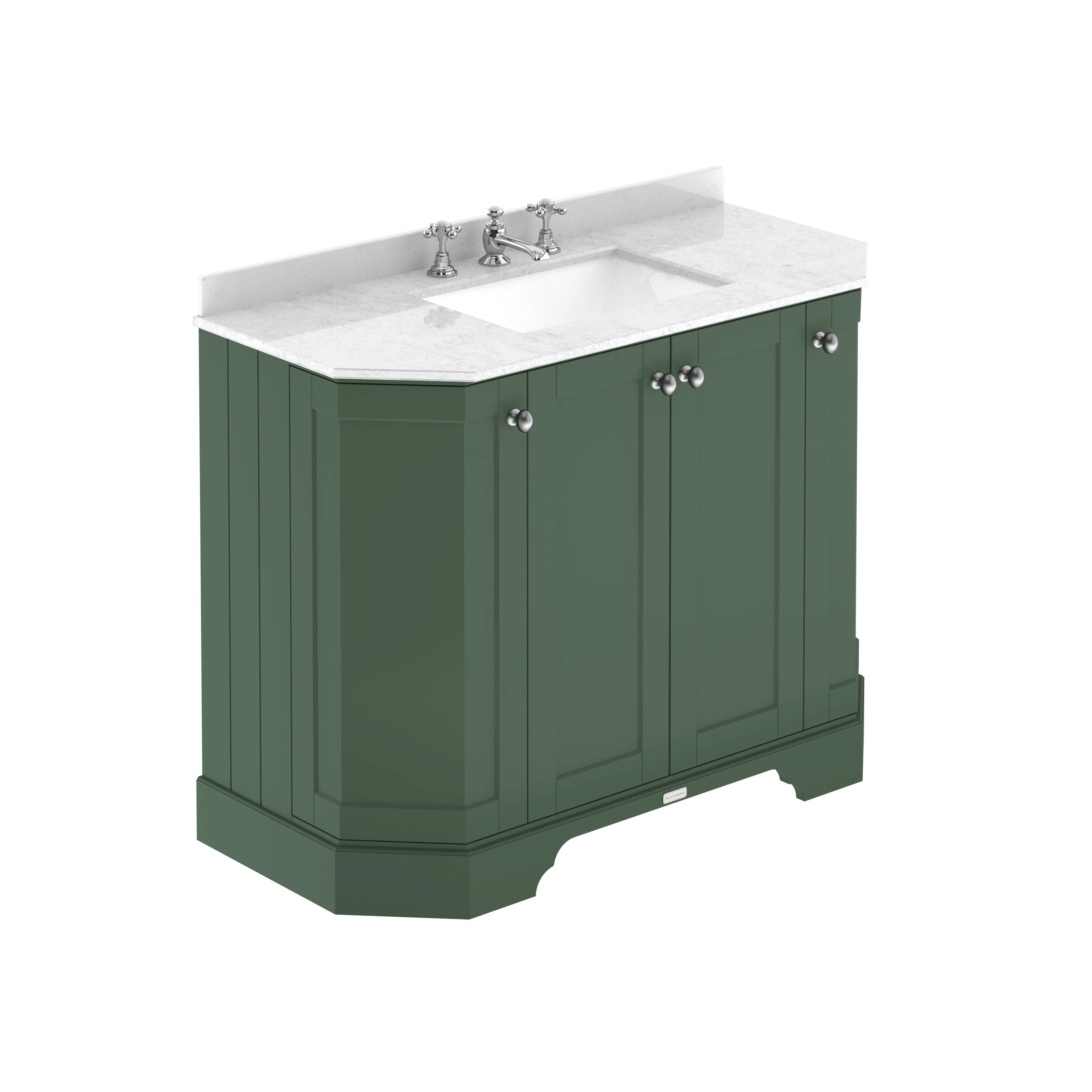 Hudson Reed Old London 1000mm 4-Door Angled Unit & White Marble Top 3TH - Hunter Green