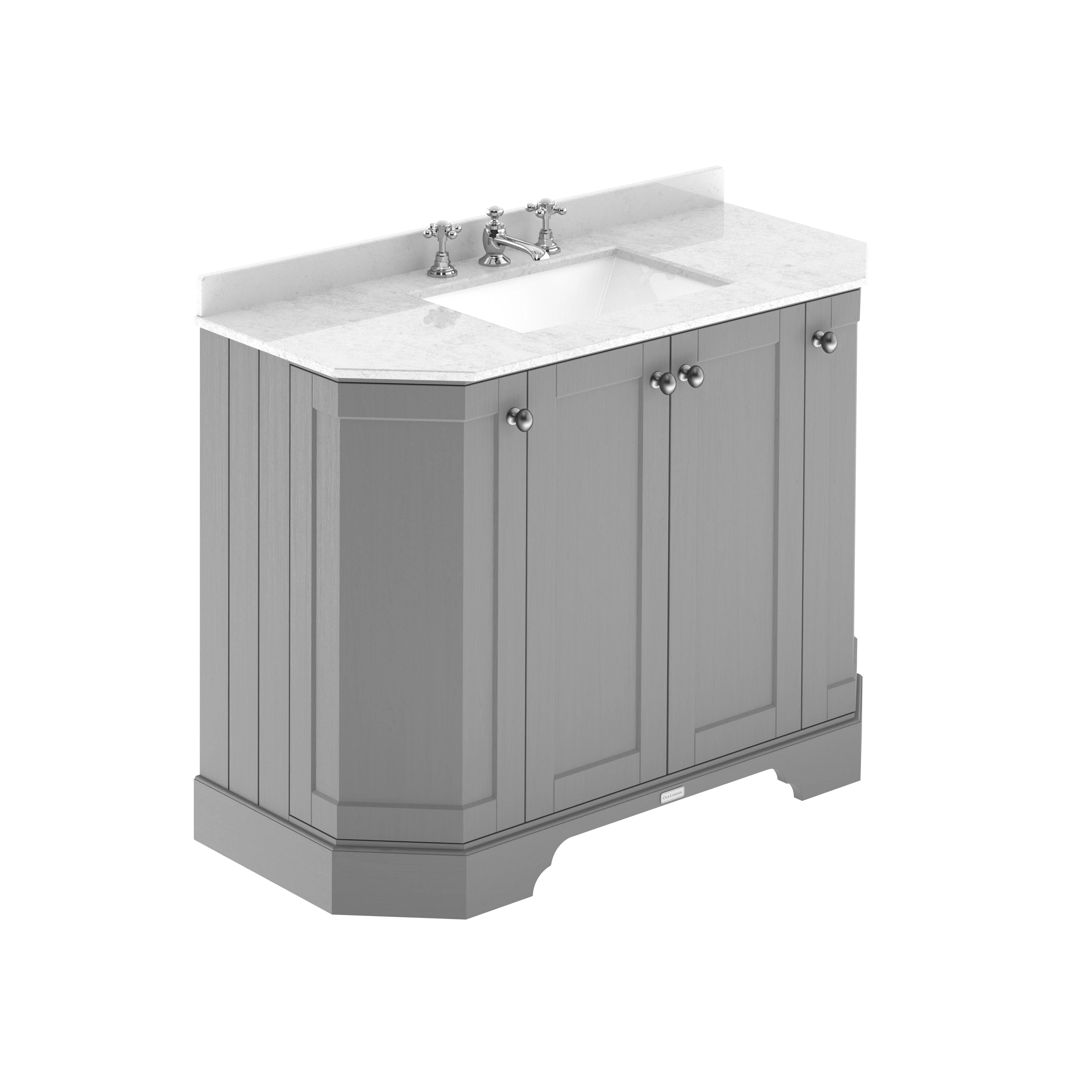 Hudson Reed Old London 1000mm 4-Door Angled Unit & White Marble Top 3TH - Storm Grey