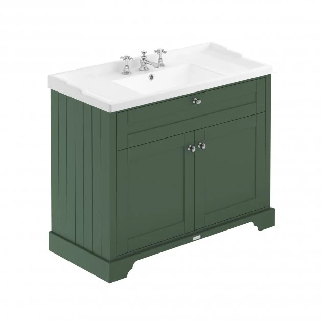 Hudson Reed Old London 1000mm 2-Door Vanity Unit & Ceramic 3 Tap Hole Basin - Hunter Green