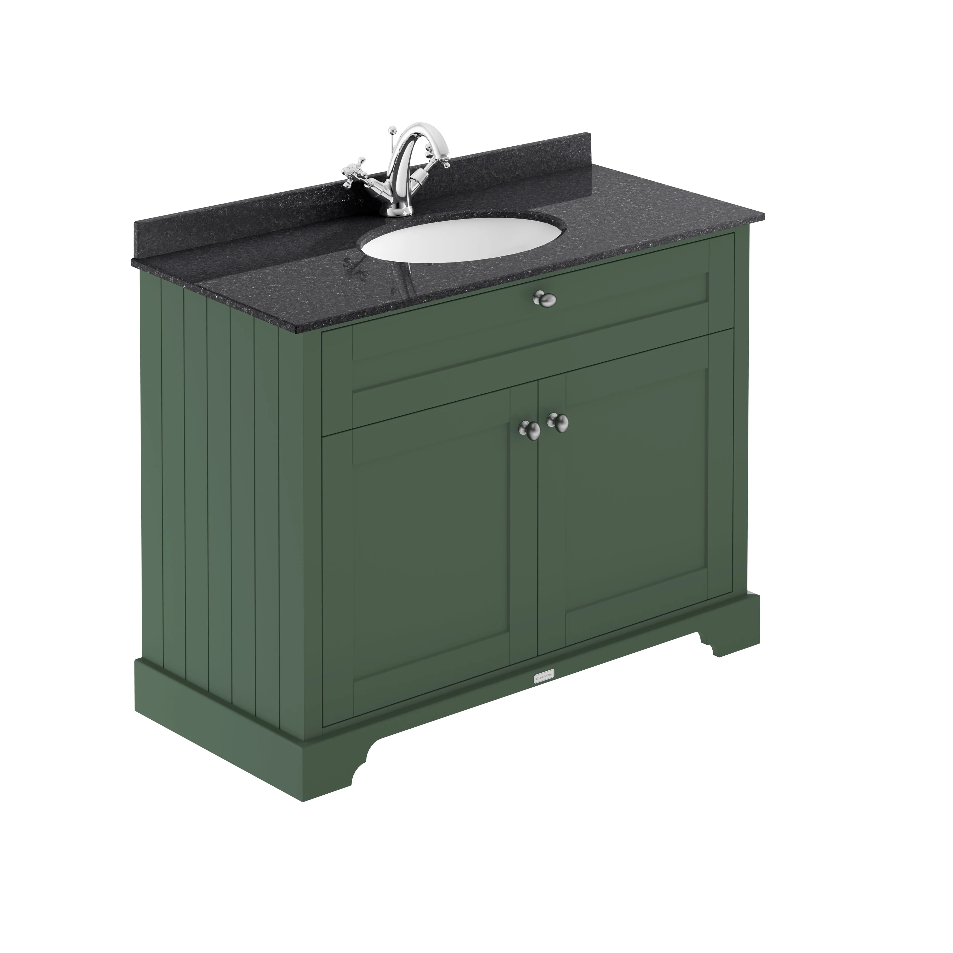 Hudson Reed Old London 1000mm 2-Door Vanity Unit & Single Bowl Black Marble Top 1 Tap Hole - Hunter Green