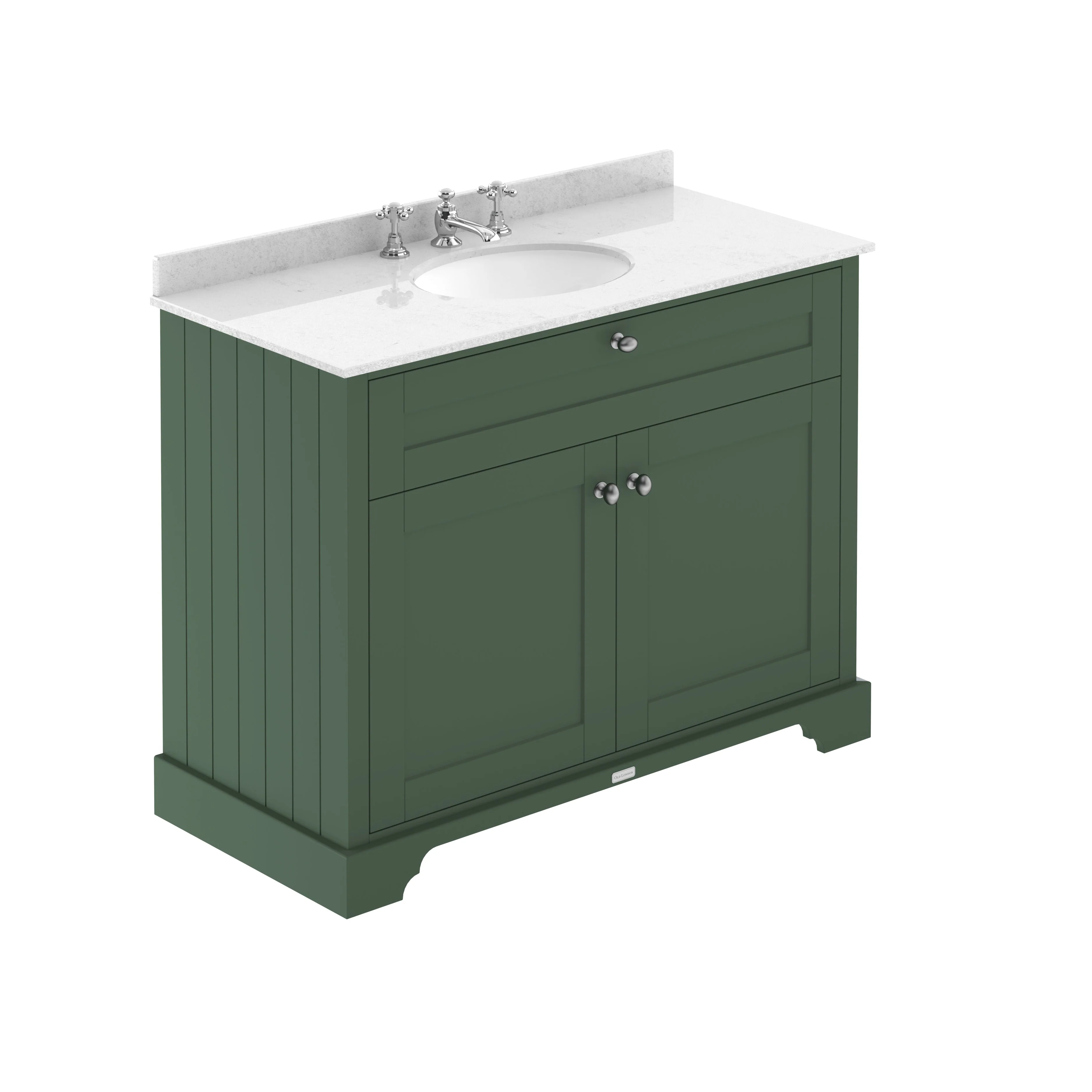 Hudson Reed Old London 1000mm 2-Door Vanity Unit & Single Bowl White Marble Top 3 Tap Hole - Hunter Green