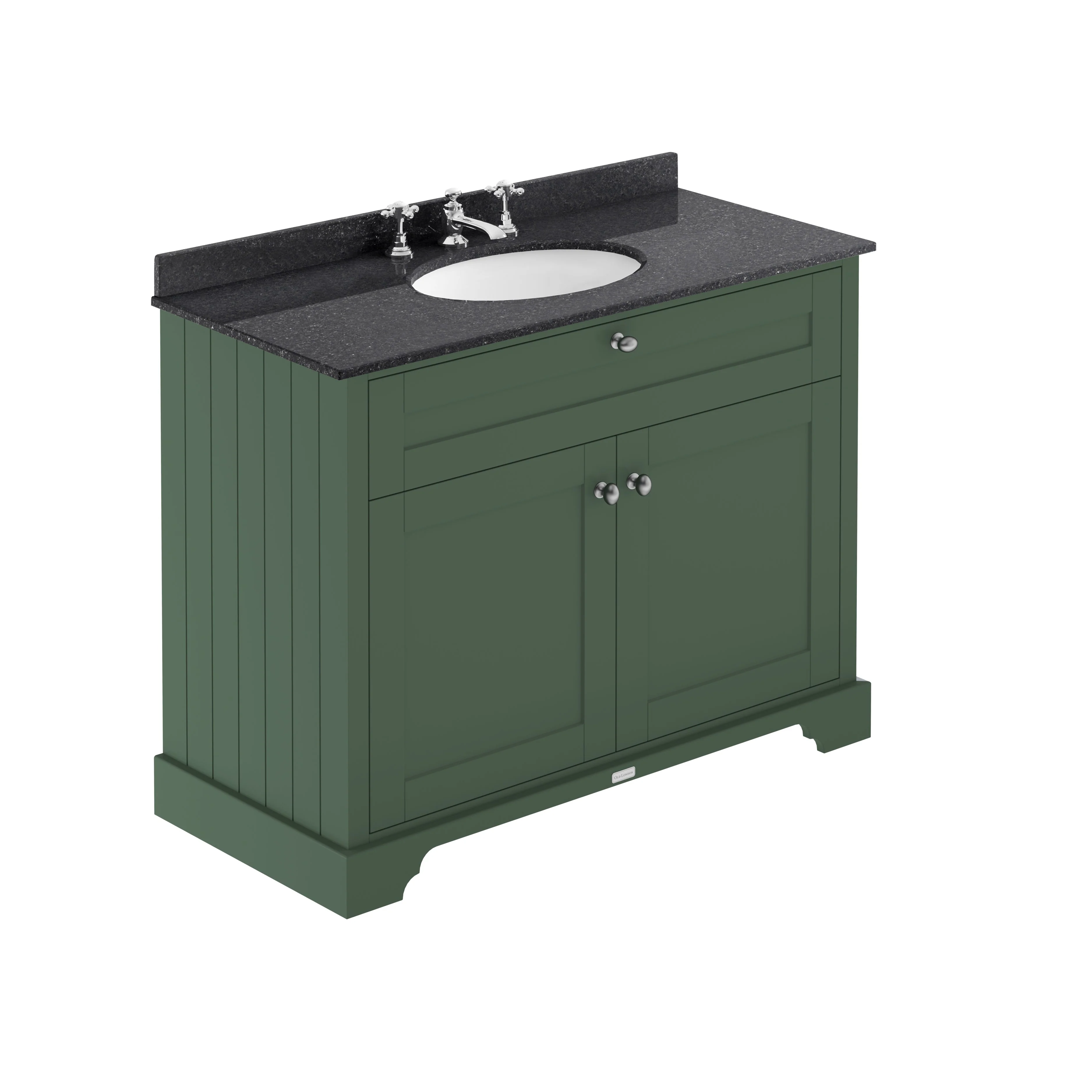Hudson Reed Old London 1000mm 2-Door Vanity Unit & Single Bowl Black Marble Top 3 Tap Hole - Hunter Green