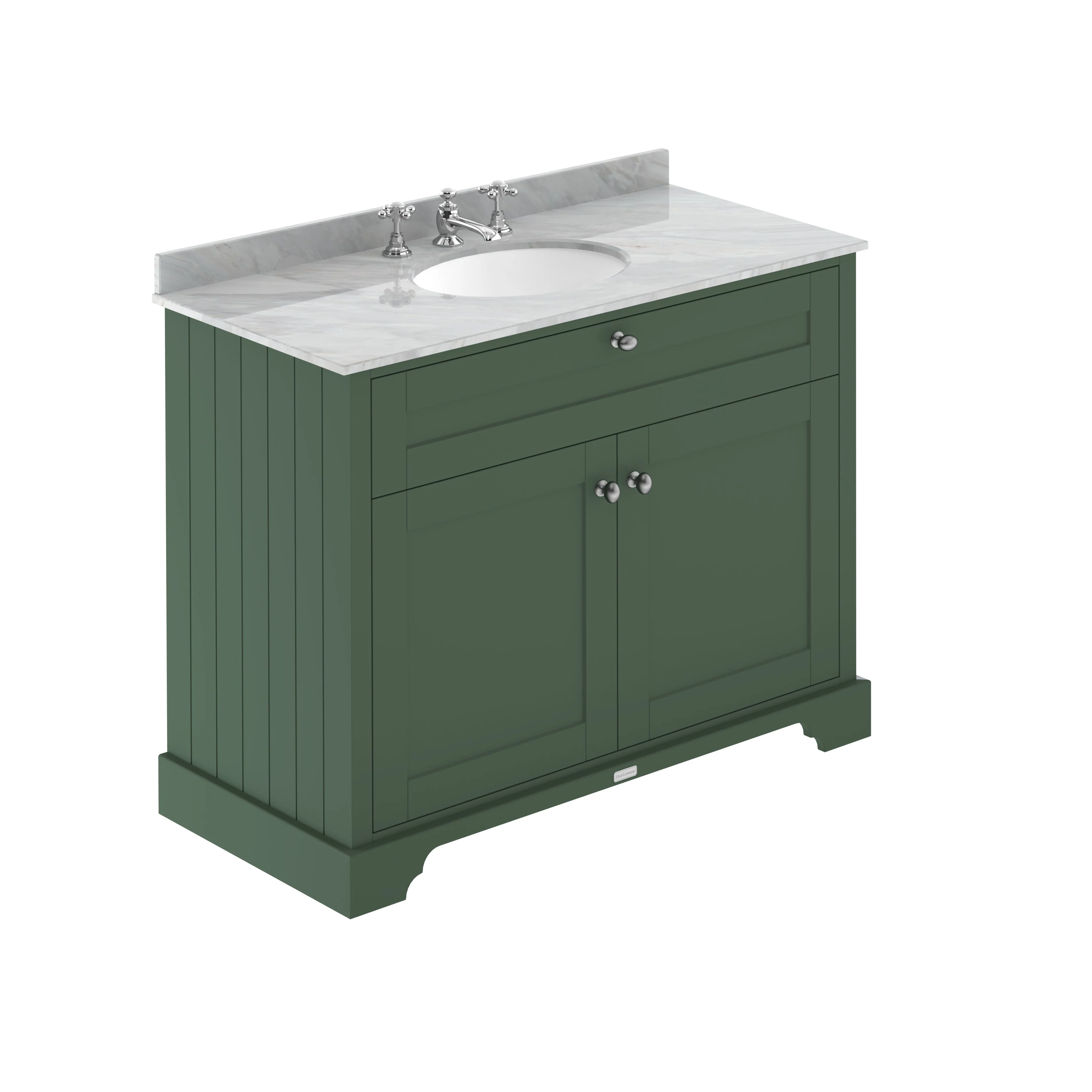 Hudson Reed Old London 1000mm 2-Door Vanity Unit & Single Bowl Grey Marble Top 3 Tap Hole - Hunter Green