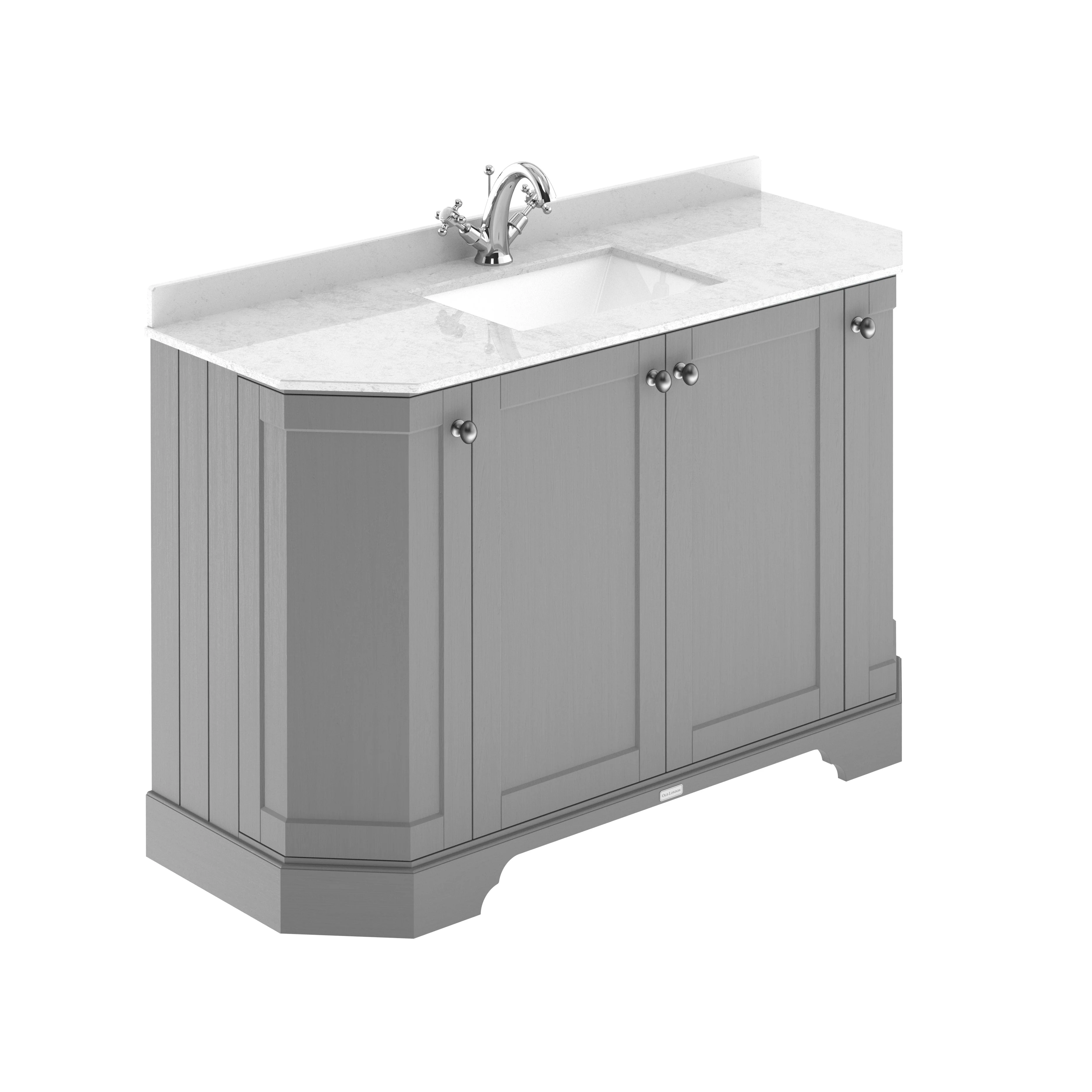Hudson Reed Old London 1200mm 4-Door Angled Unit & White Marble Top 1TH - Storm Grey