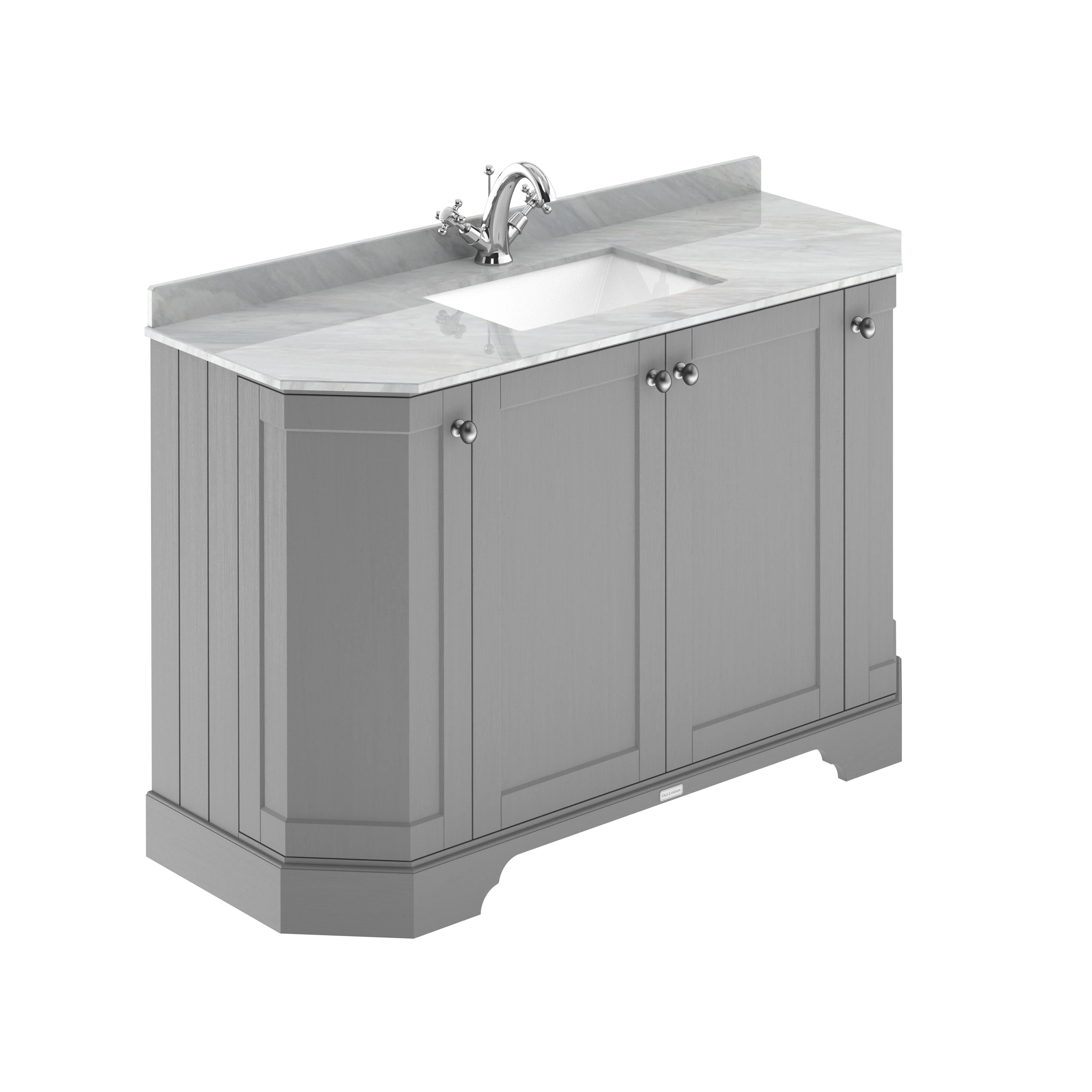 Hudson Reed Old London 1200mm 4-Door Angled Unit & Grey Marble Top 1TH - Storm Grey