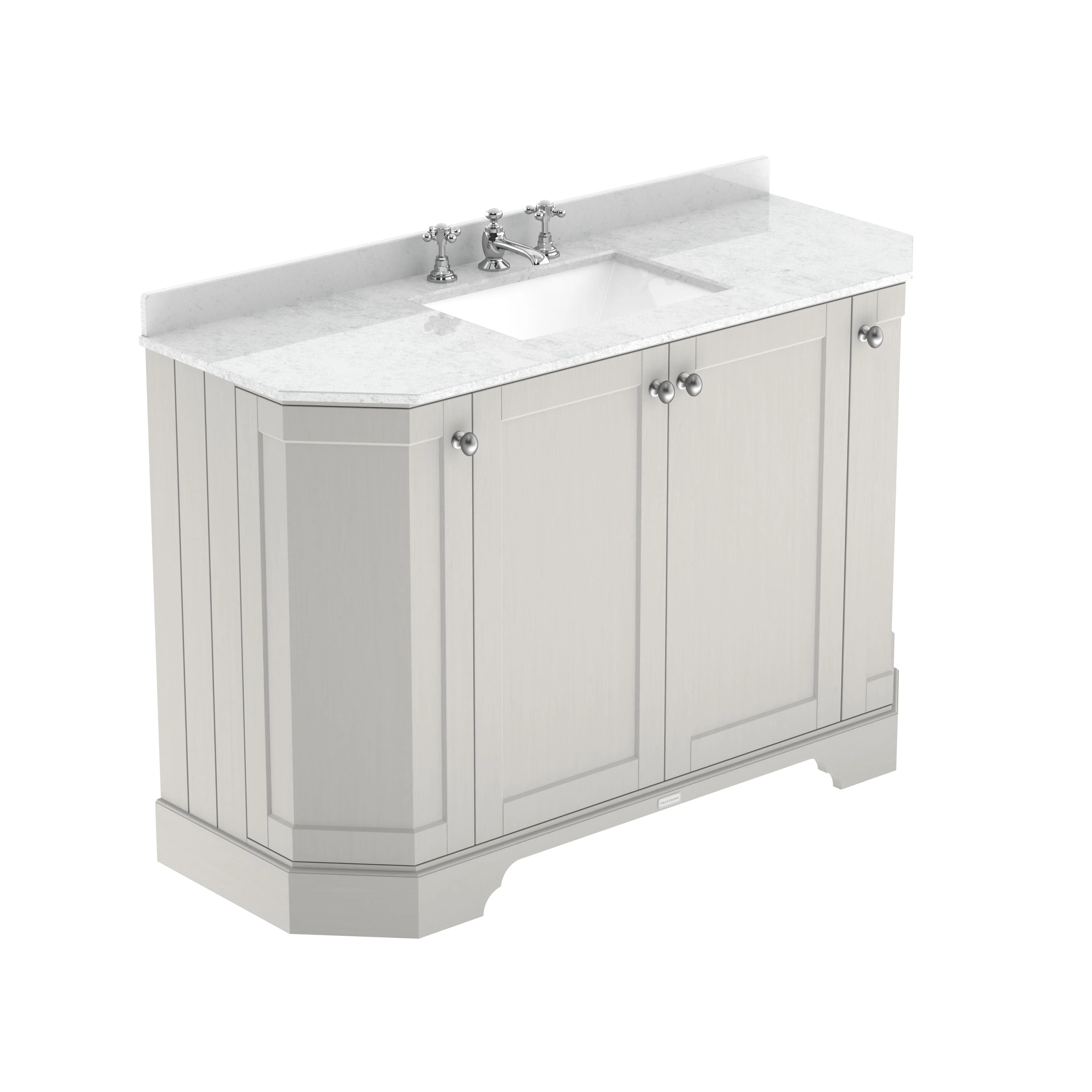 Hudson Reed Old London 1200mm 4-Door Angled Unit & White Marble Top 3TH - Timeless Sand