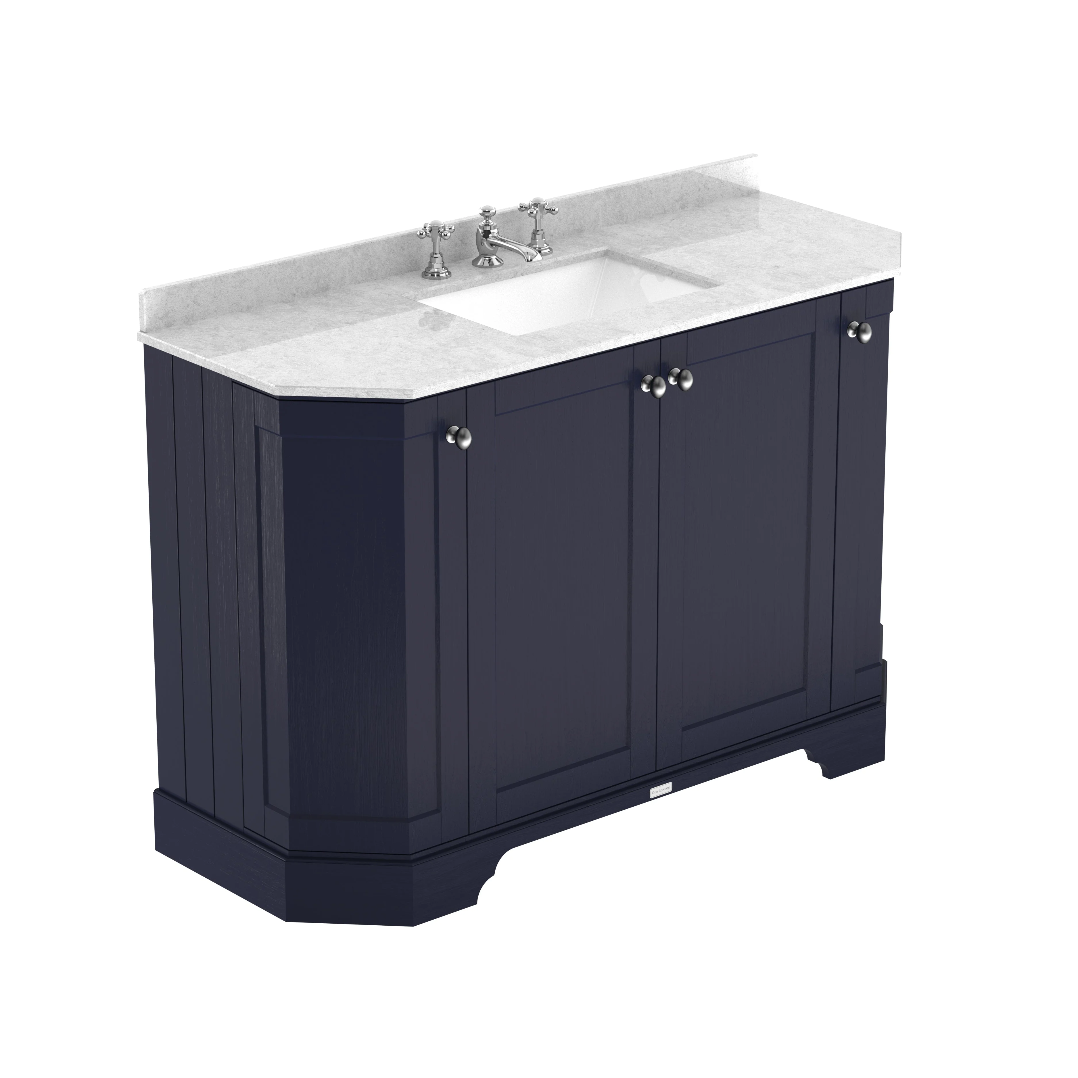 Hudson Reed Old London 1200mm 4-Door Angled Unit & White Marble Top 3TH - Twilight Blue