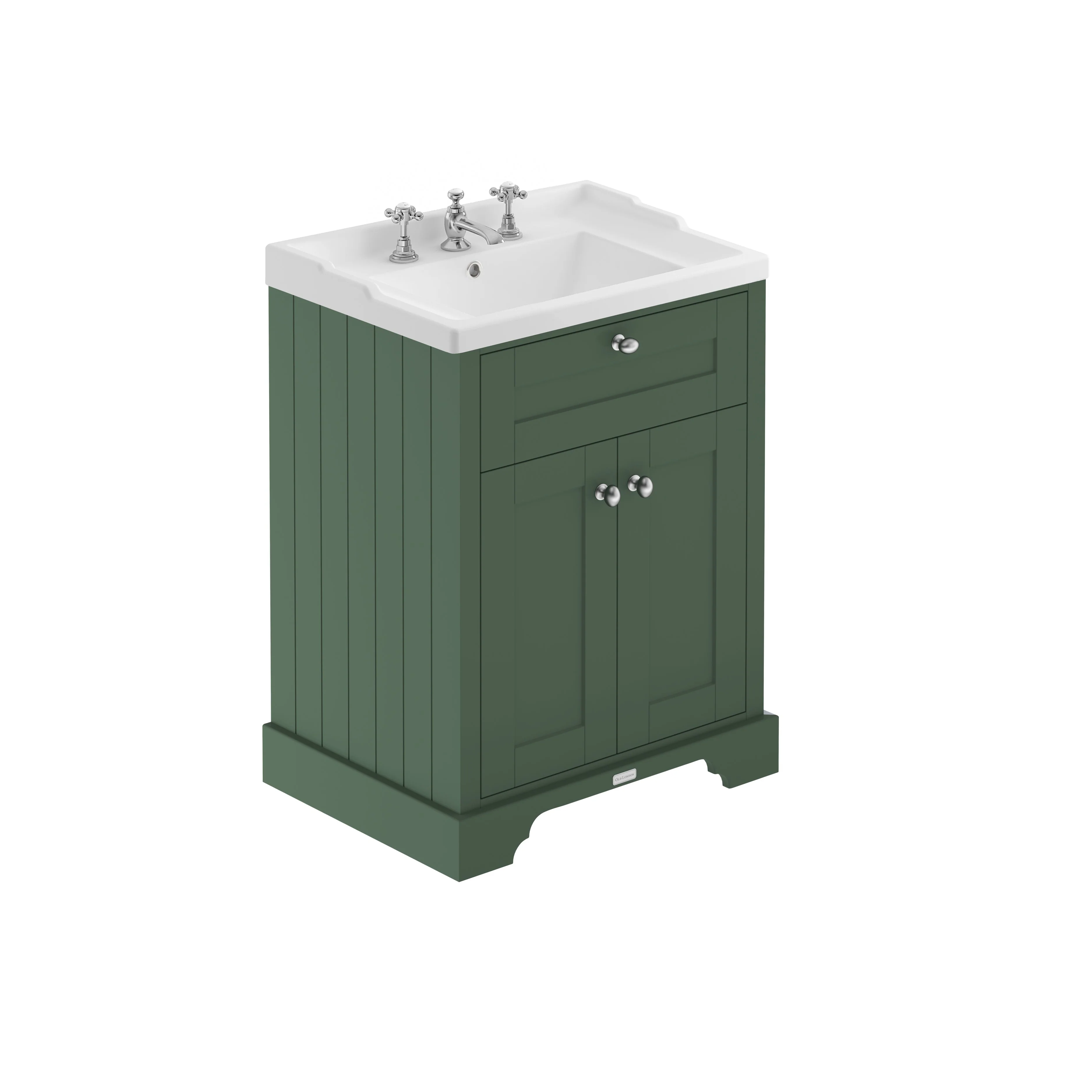 Hudson Reed Old London 600mm 2-Door Vanity Unit & Ceramic 3 Tap Hole Basin - Hunter Green