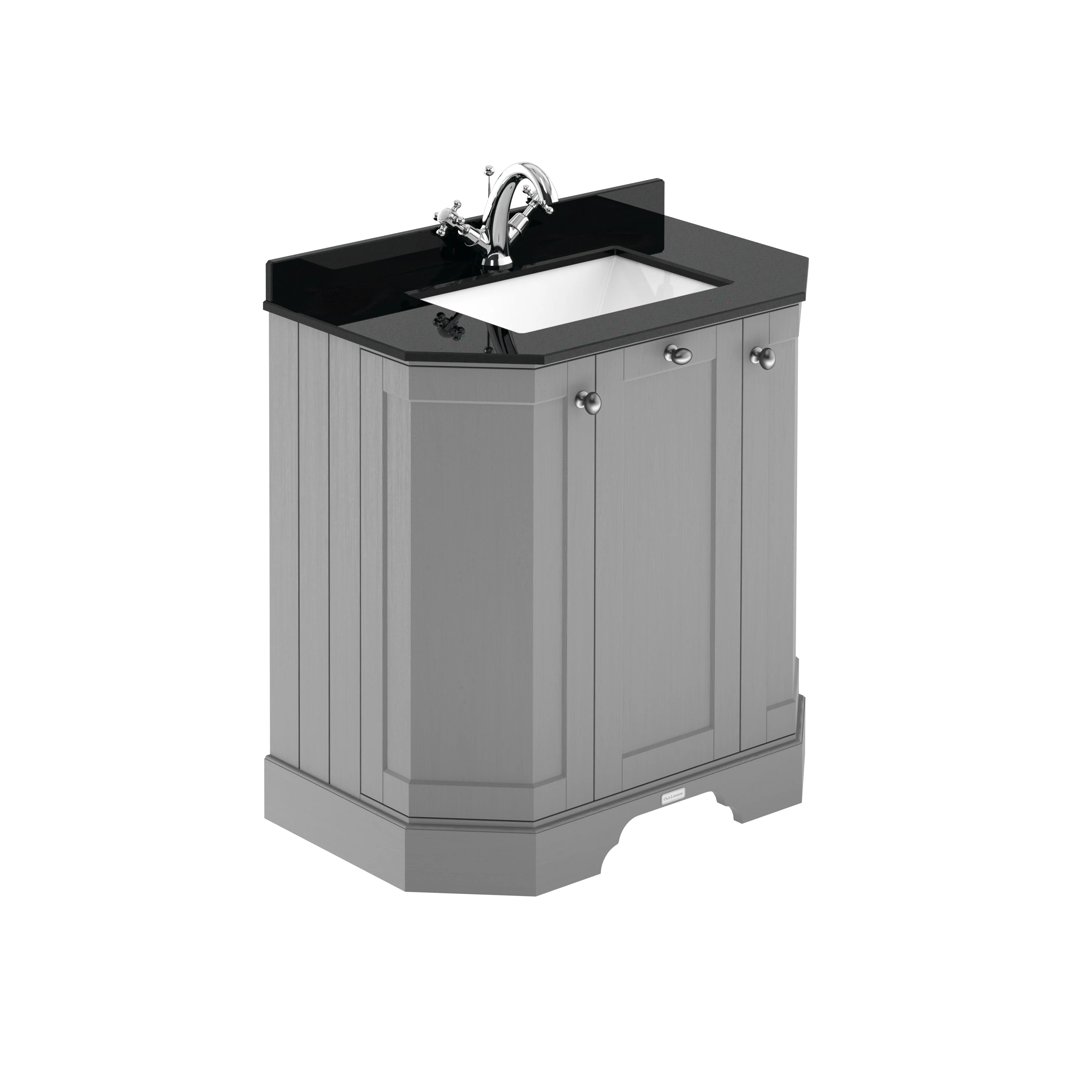 Hudson Reed Old London 750mm 3-Door Angled Unit & Black Marble Top 1TH - Storm Grey