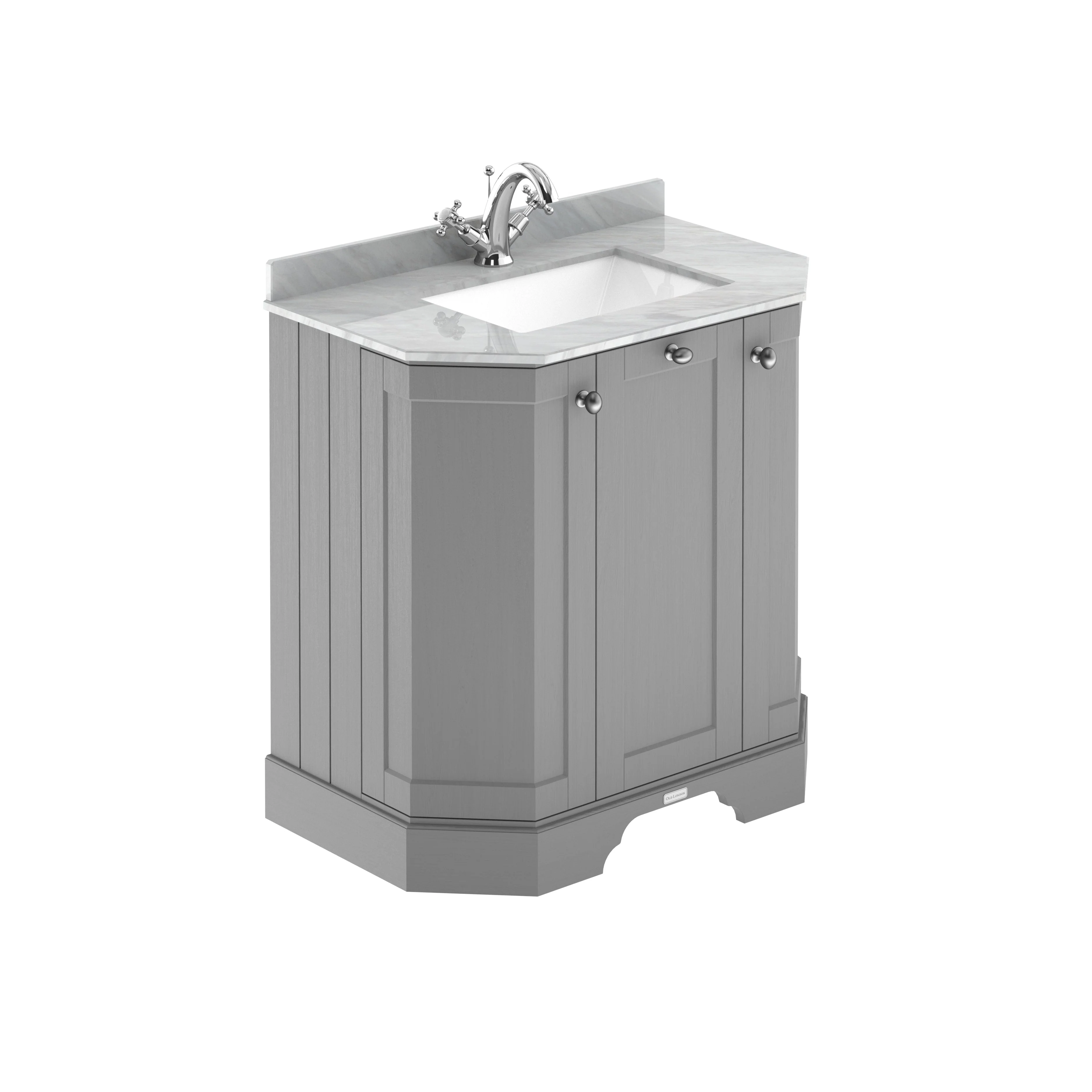 Hudson Reed Old London 750mm 3-Door Angled Unit & Grey Marble Top 1TH - Storm Grey