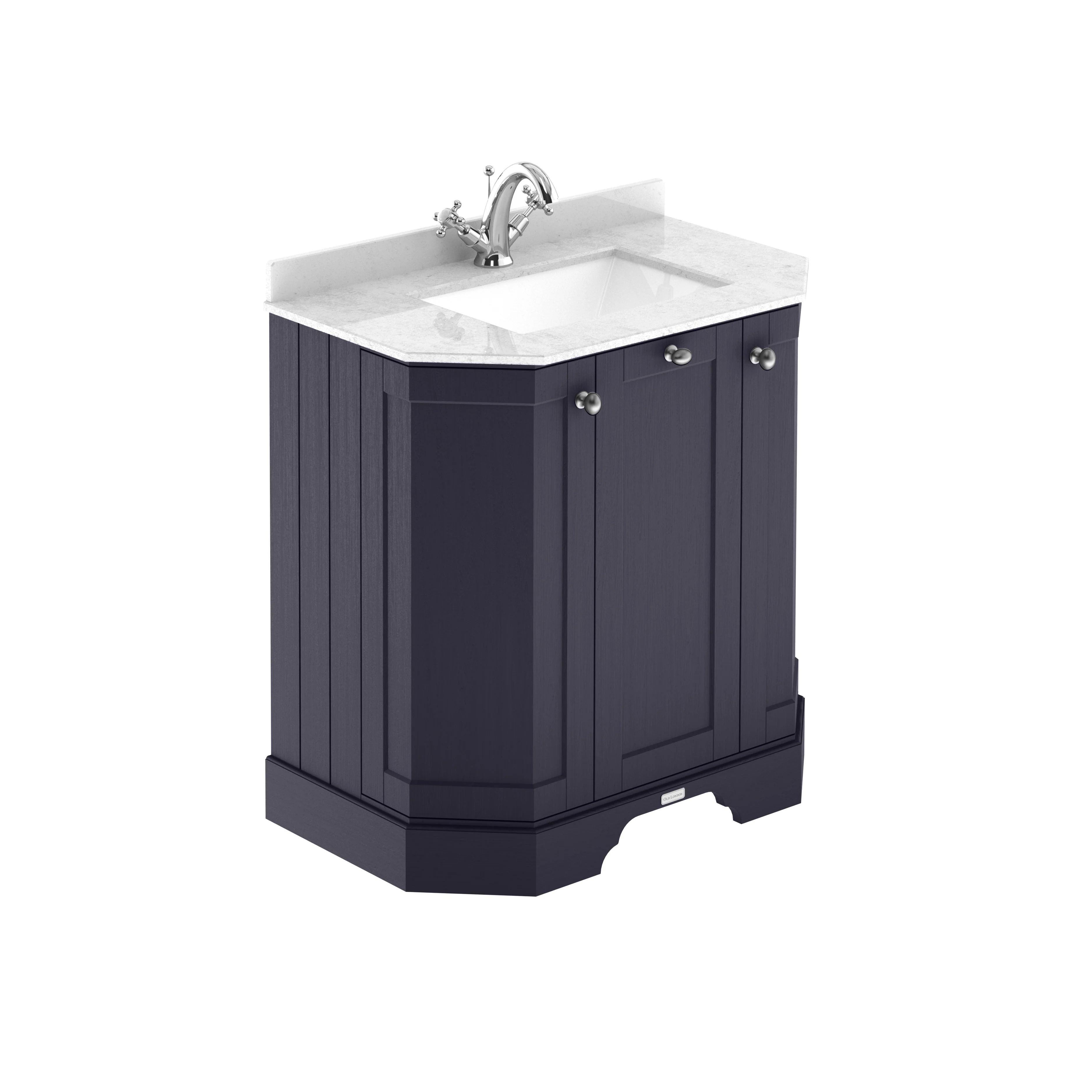 Hudson Reed Old London 750mm 3-Door Angled Unit & White Marble Top 1TH - Twilight Blue