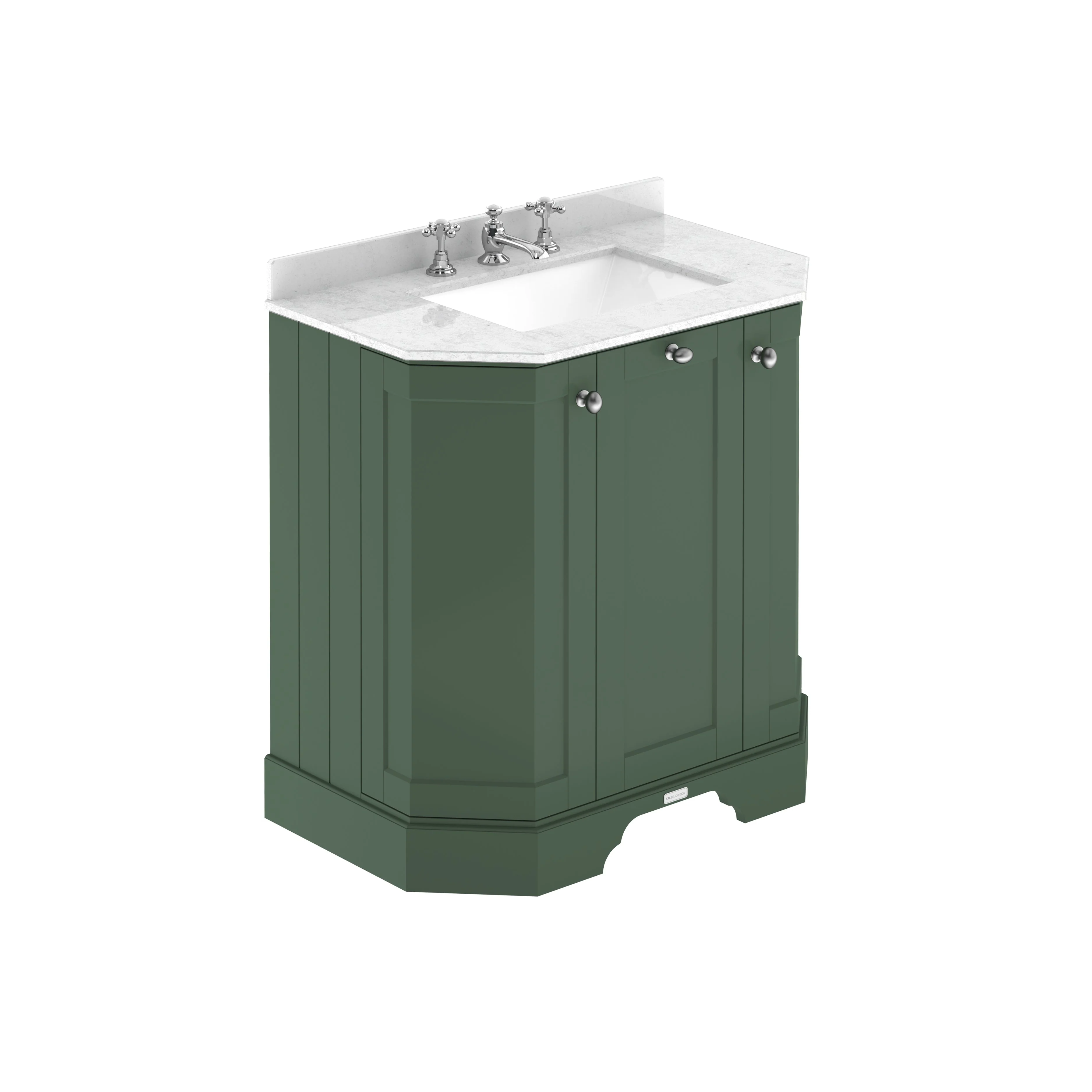 Hudson Reed Old London 750mm 3-Door Angled Unit & White Marble Top 3TH - Hunter Green