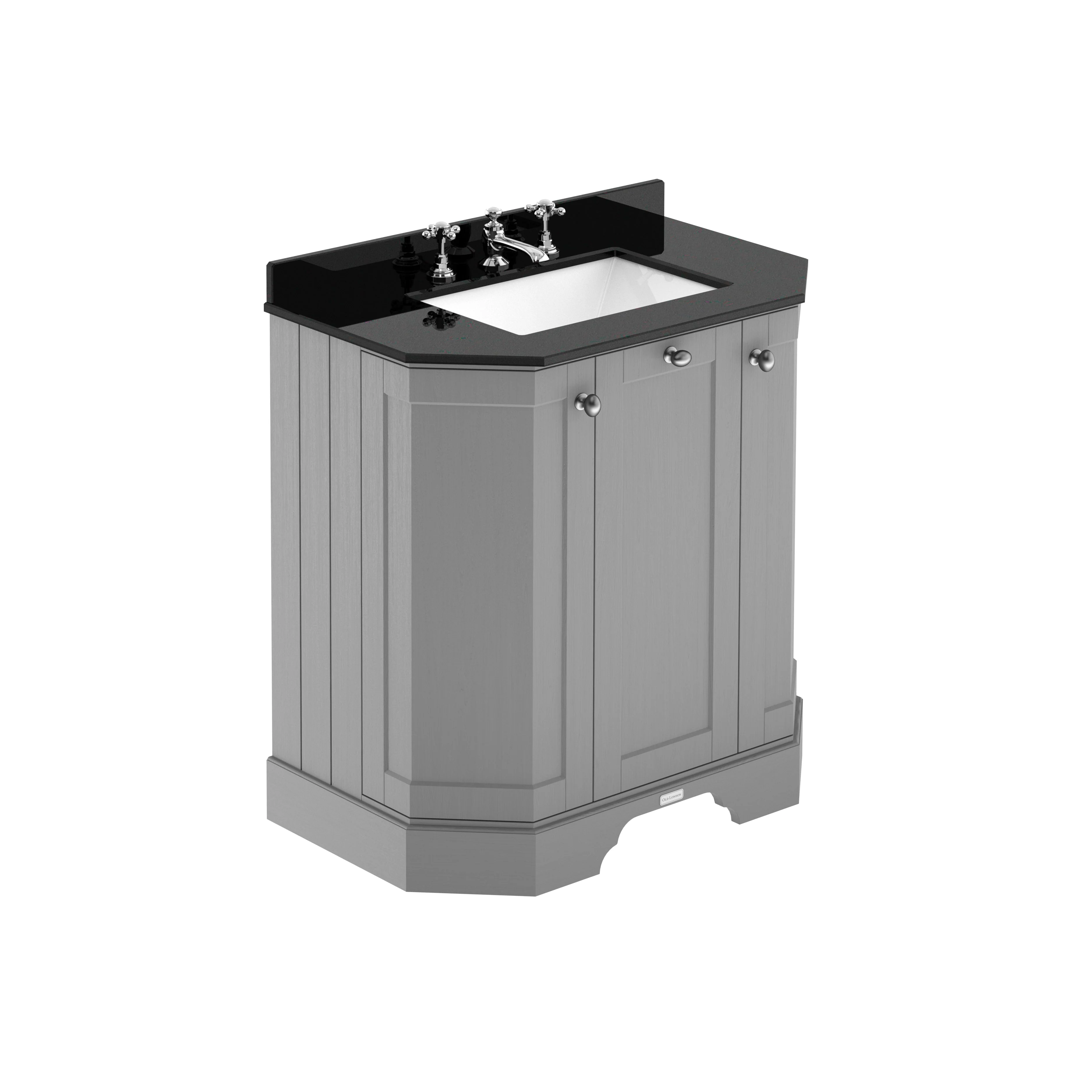 Hudson Reed Old London 750mm 3-Door Angled Unit & Black Marble Top 3TH - Storm Grey