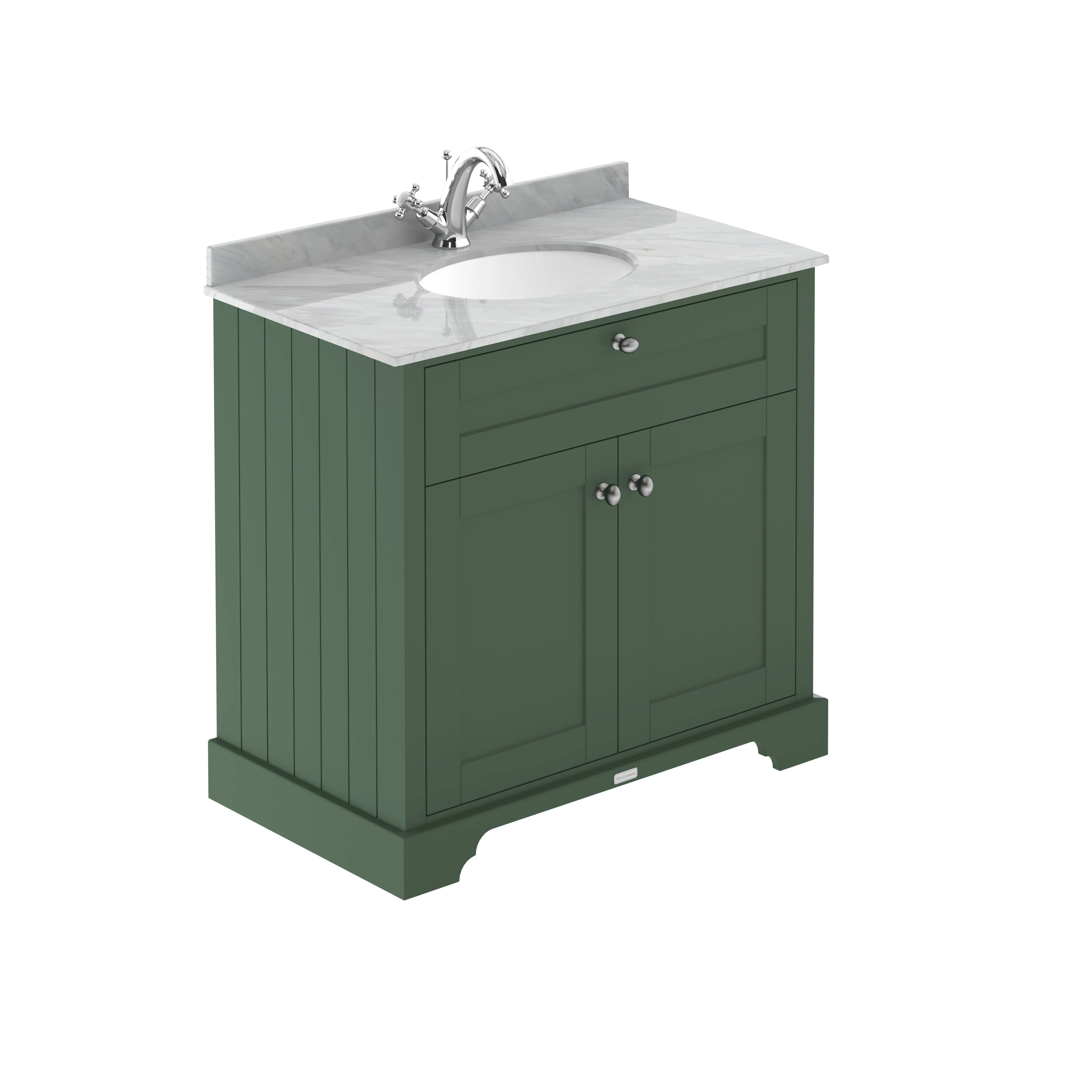 Hudson Reed Old London 800mm 2-Door Vanity Unit & Single Bowl Grey Marble Top 1 Tap Hole - Hunter Green
