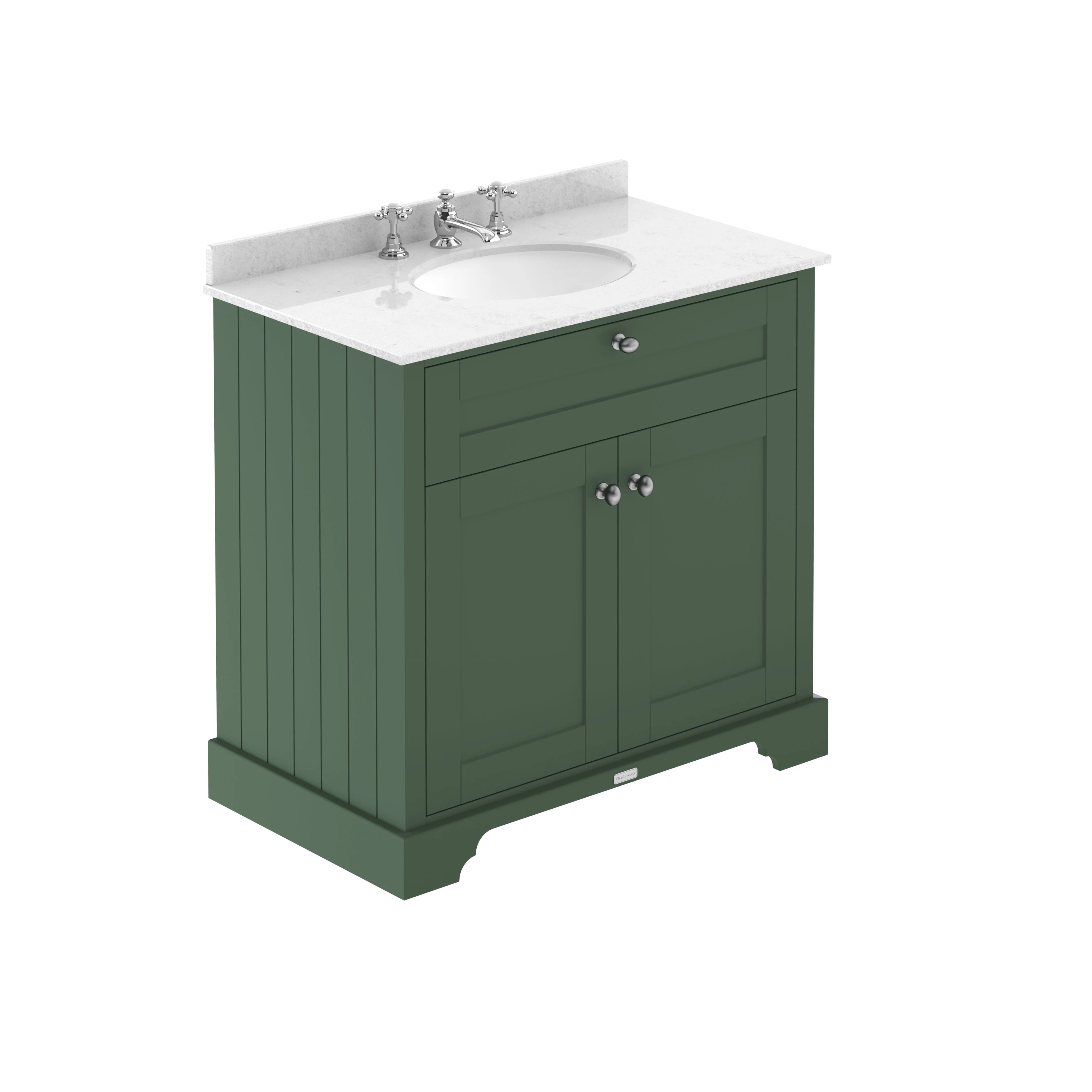 Hudson Reed Old London 800mm 2-Door Vanity Unit & Single Bowl White Marble Top 3 Tap Holes - Hunter Green