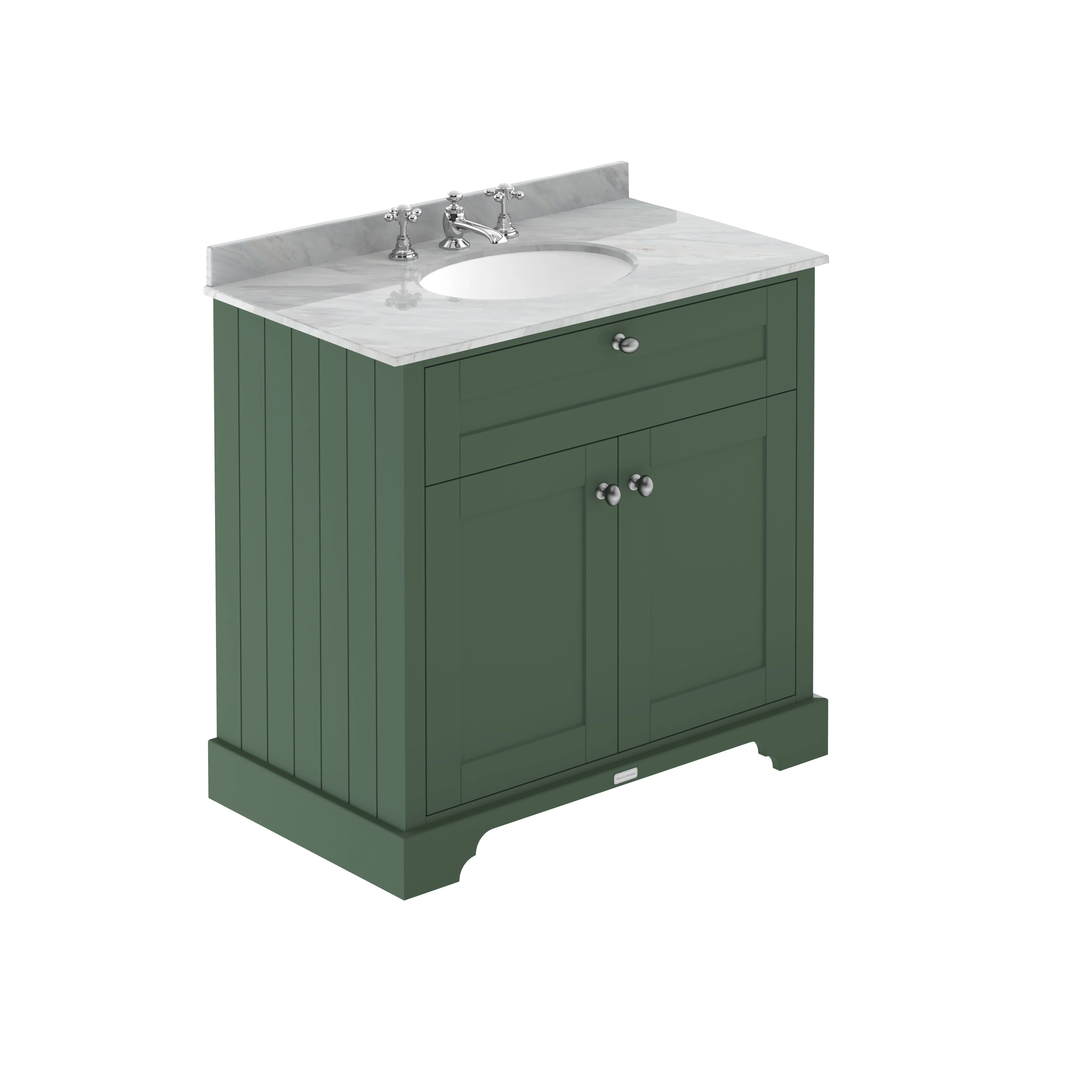 Hudson Reed Old London 800mm 2-Door Vanity Unit & Single Bowl Grey Marble Top 3 Tap Hole - Hunter Green